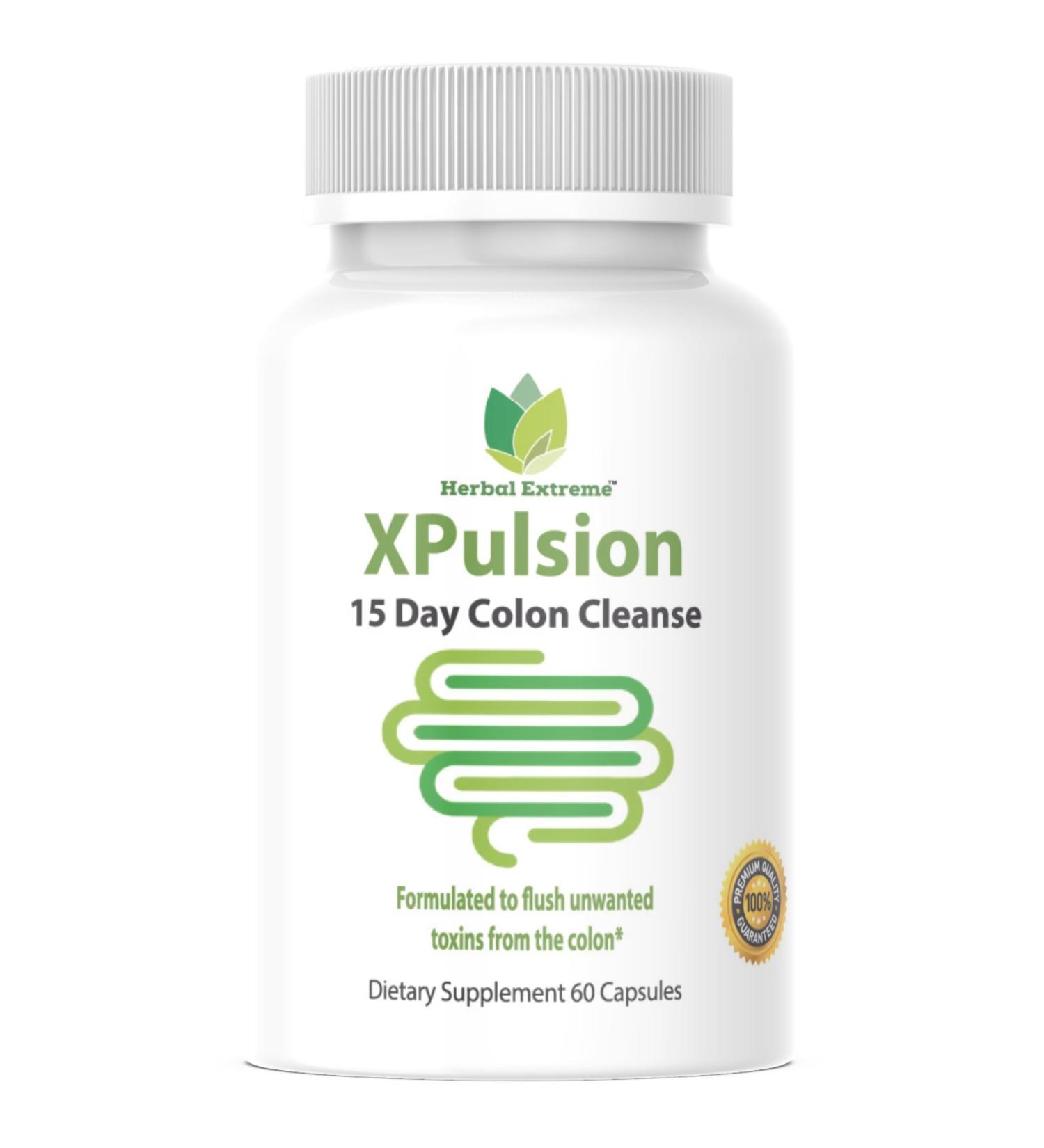 Herbal Extreme XPulsion 15 Day Colon Cleanse 60 Capsules Oat Alfalfa Psyllium Rhubarb Gentian Aloe Vera Cascara Sagrada Goldenseal Buckthorn Bentonite Lactobacillus acidophilus