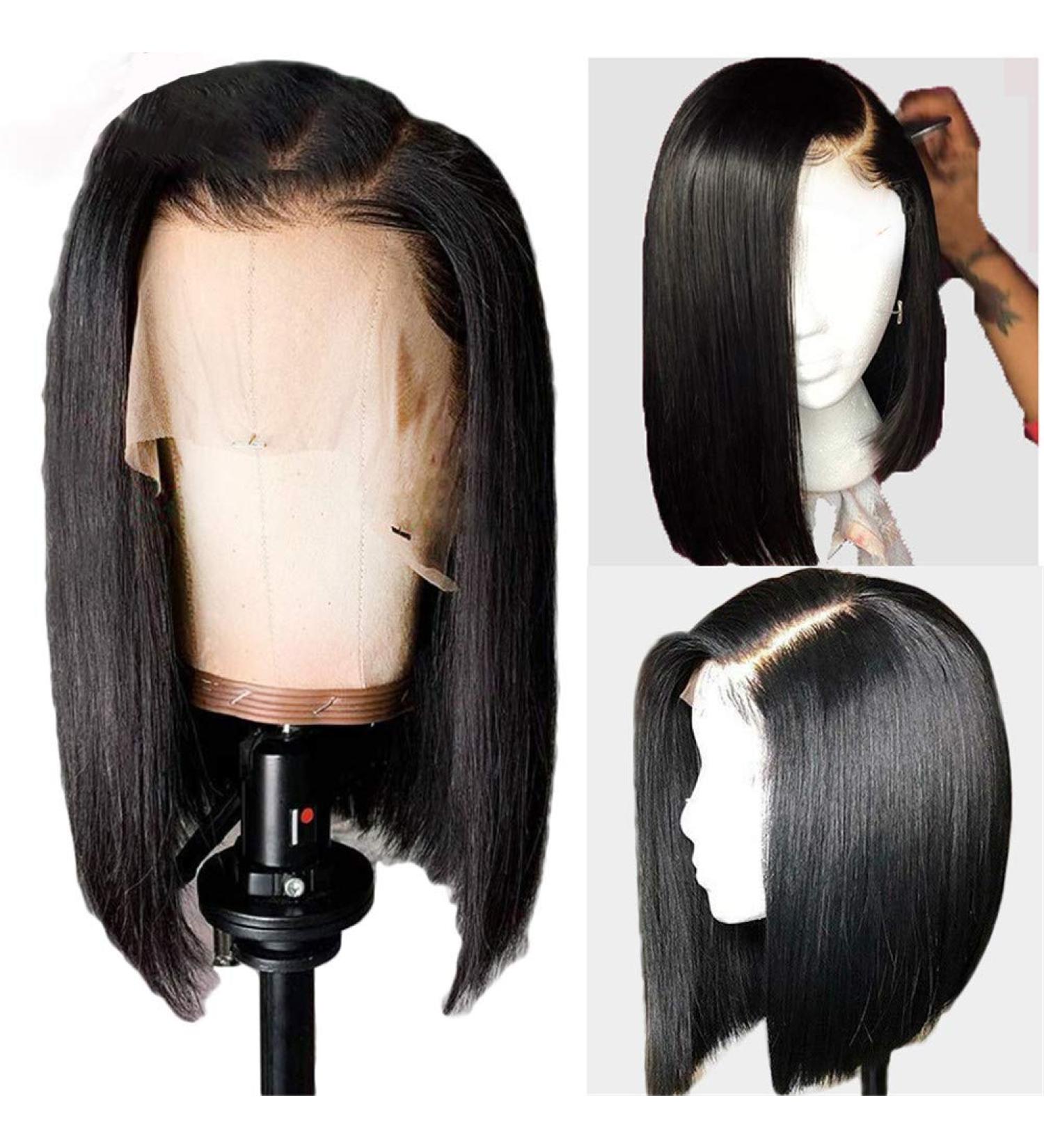 150% Density Brazilian Straight Front Lace Wig - 16 Inch Bob with Real Hair & Baby Hair Detailing - Buy Online on GoSupps.com