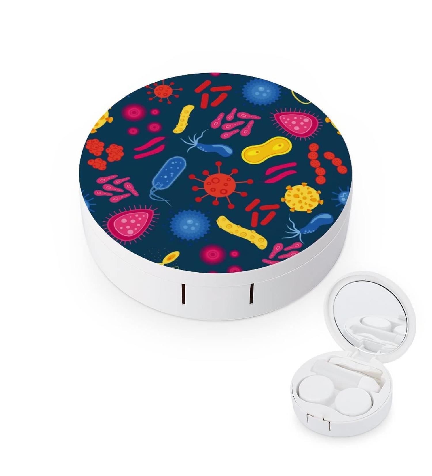 Halloween Christmas Birthday Party Round Case For Contact Lens Kit Storage Box with Mirror Printed - Buy Online on GoSupps.com