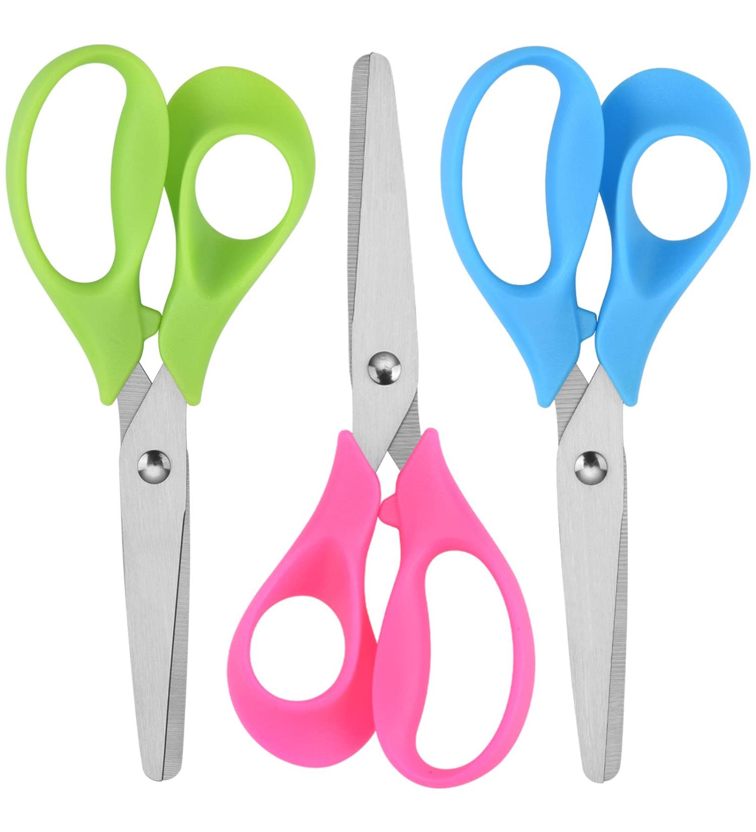 Left Handed Kids Craft Scissors - Set of 3 Blunt Safety Scissors for Ages 3+ - Stainless Steel with Soft Comfort-Grip Handles - Buy Online on GoSupps.com