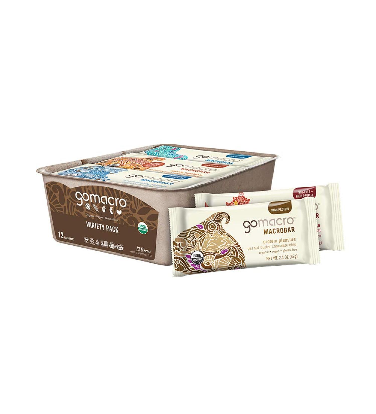 GoMacro MacroBar Organic Vegan Protein Bars Variety Pack - 12 Count (2.0-2.4 oz Bars) - Buy Online on GoSupps.com