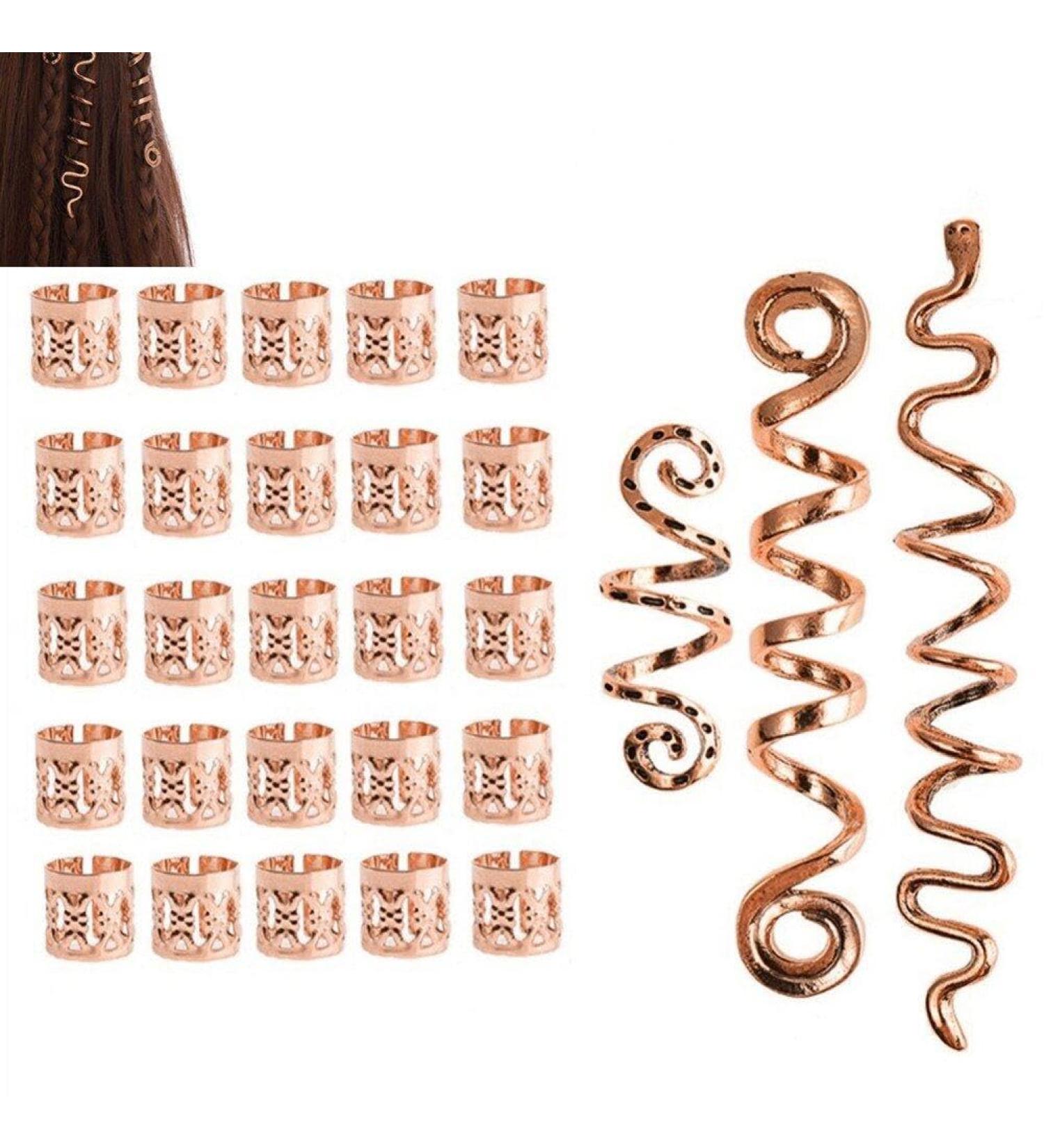 28 Pcs Braid Hair Accessories Celtic Hair Jewelry Dreadlock Accessories Loc Jewelry Hair Braid Coil Jewel Hair Cuffs Hair Clips for Women Girls rose gold - Buy Online on GoSupps.com