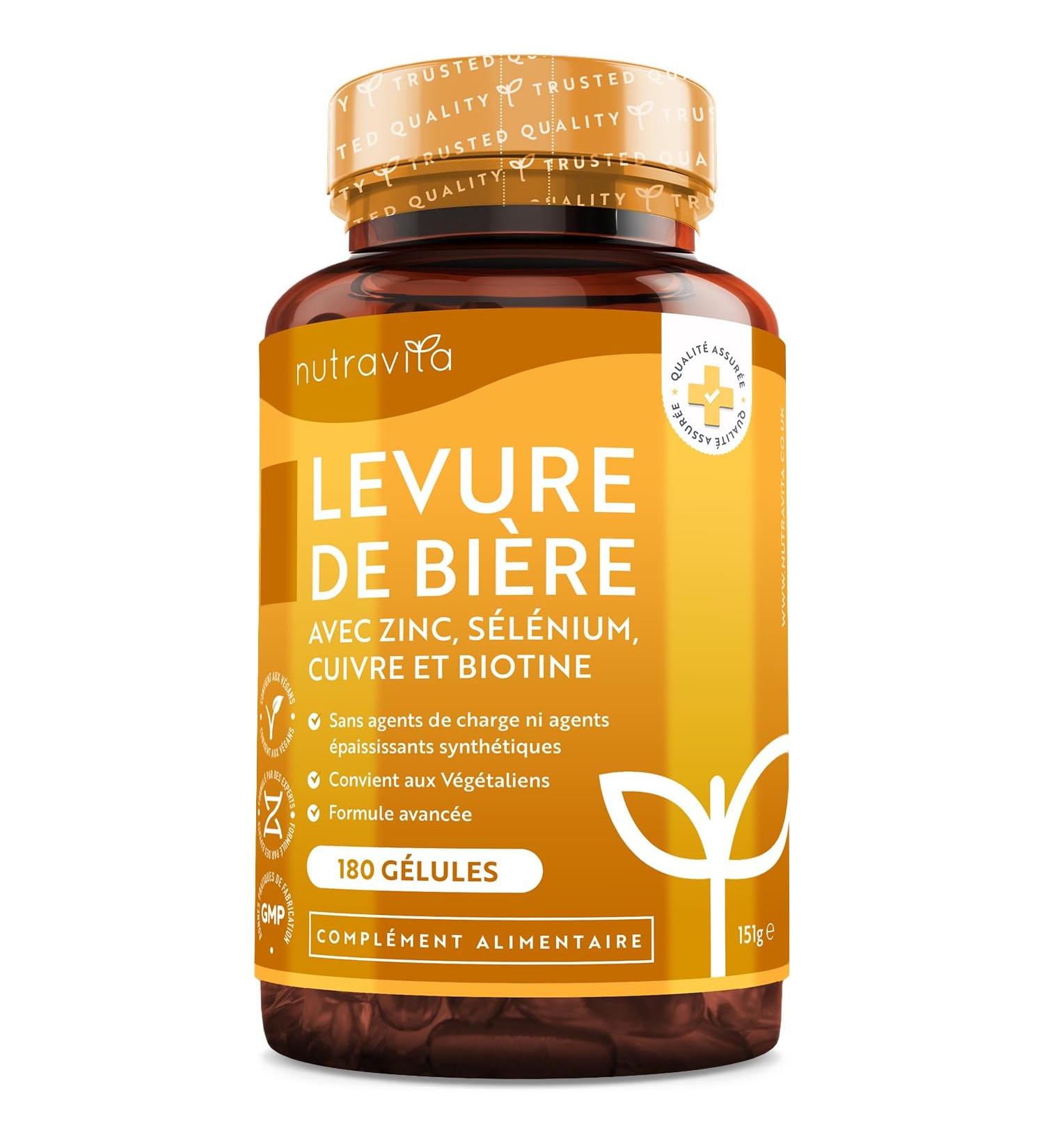 Brewer's Yeast with Zinc Selenium Copper and Biotin - Active Yeast - Brewer's Yeast Hair Skin and Nails - Maintaining a Normal Immune System - 180 Vegetable Capsules - Nutravita - Buy Online on GoSupps.com