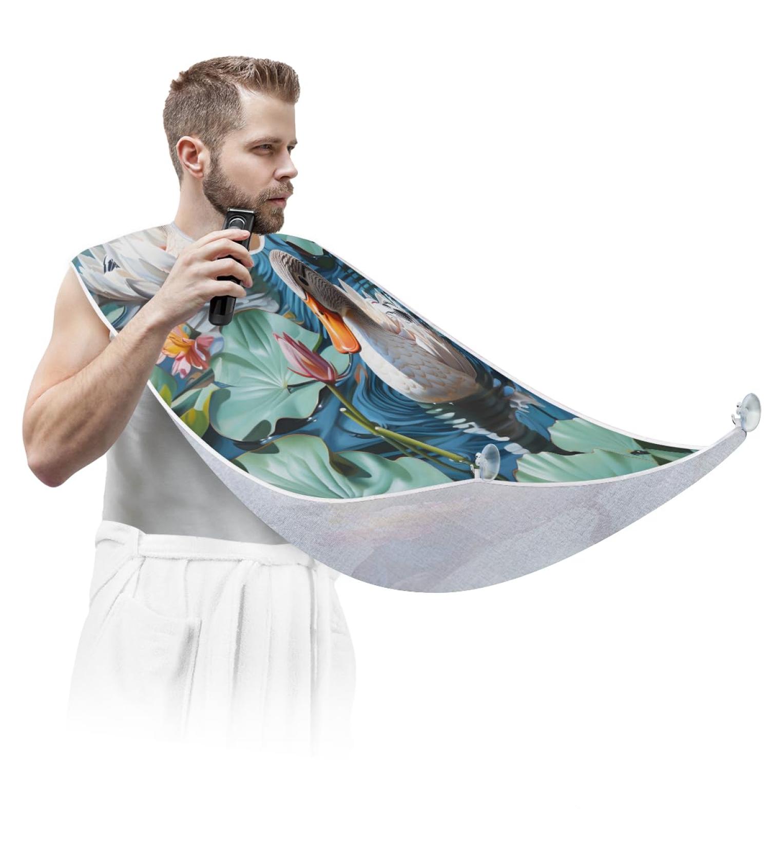 Pond Lotus Leaf Duck Beard Bib Apron | Beard Hair Catcher for Men | Perfect Father's Day Anniversary & Christmas Gift for Dad & Husband | 2 Suction Cups Included - Buy Online on GoSupps.com