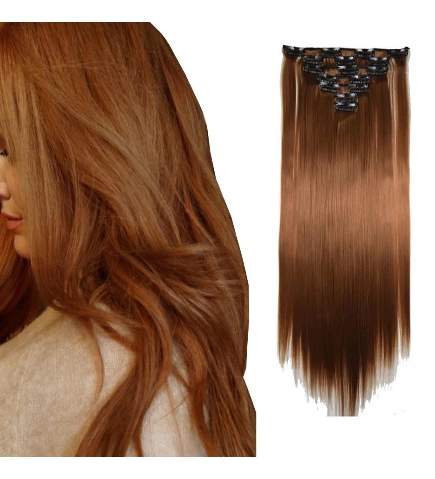Iluu 22 Straight Synthetic Clip-in Hair Extensions | #30 Strawberry Blond | 16 Clips | Various Styles for Women - Buy Online on GoSupps.com