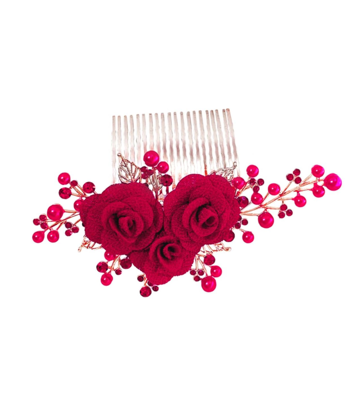 HAPINARY Rose Hair Comb Wedding Hair Accessories for Brides Bridal Hair Side Comb Bride Hair Side Comb Bride Side Comb Hair Jewelry Comb Wedding Hair Comb Rose Hair Decor Zinc Alloy Red - Buy Online on GoSupps.com