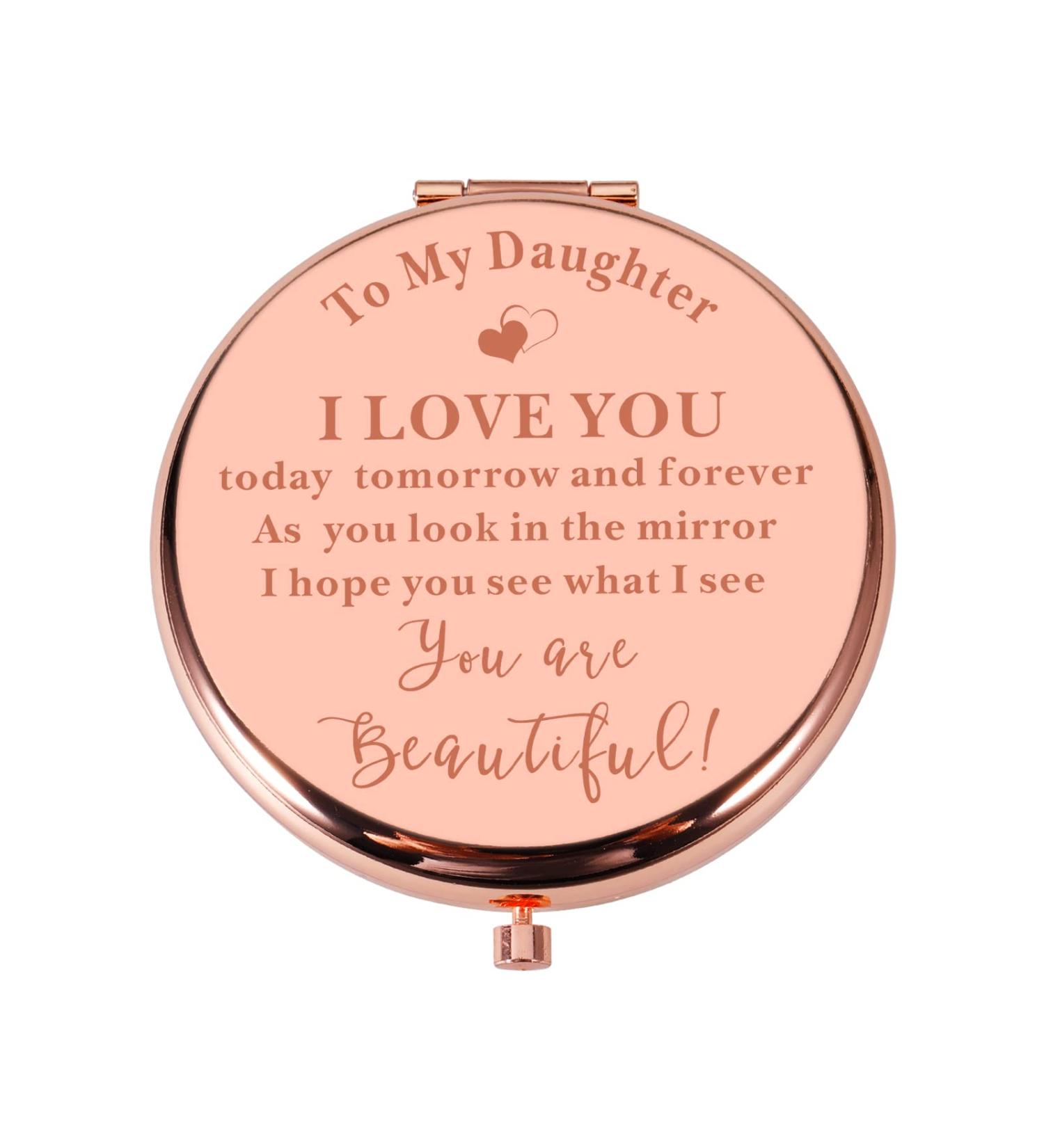 Rose Gold Daughter Compact Makeup Mirror - Perfect Gift for Teen Girls | Birthday, Valentine's Day, Graduation | From Mom & Dad - Buy Online on GoSupps.com
