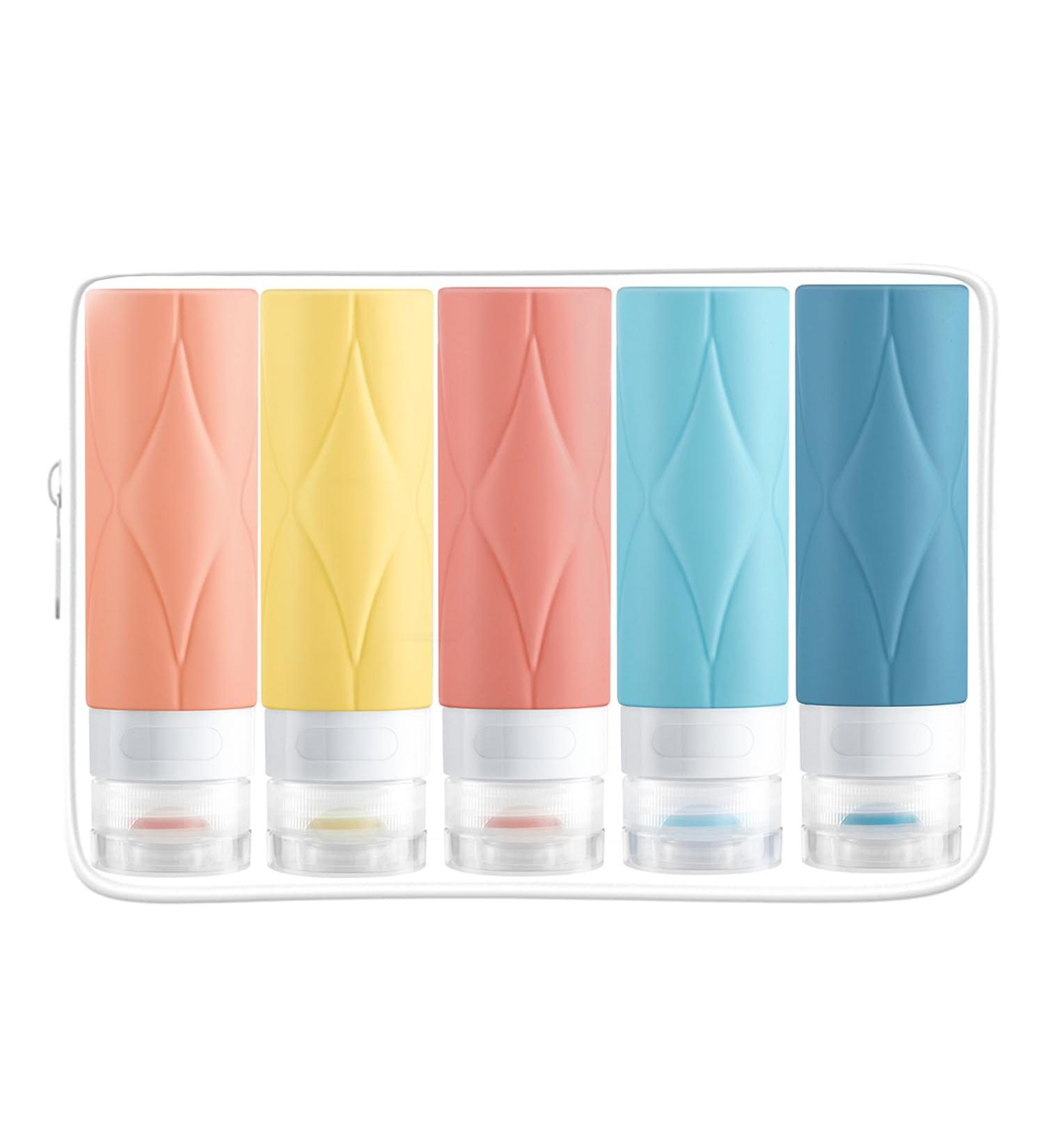 Amomela Silicone Travel Bottles - Leak Proof TSA Approved 3oz Toiletry Containers (5 Pack) | BPA Free Refillable Travel Accessories - Buy Online on GoSupps.com