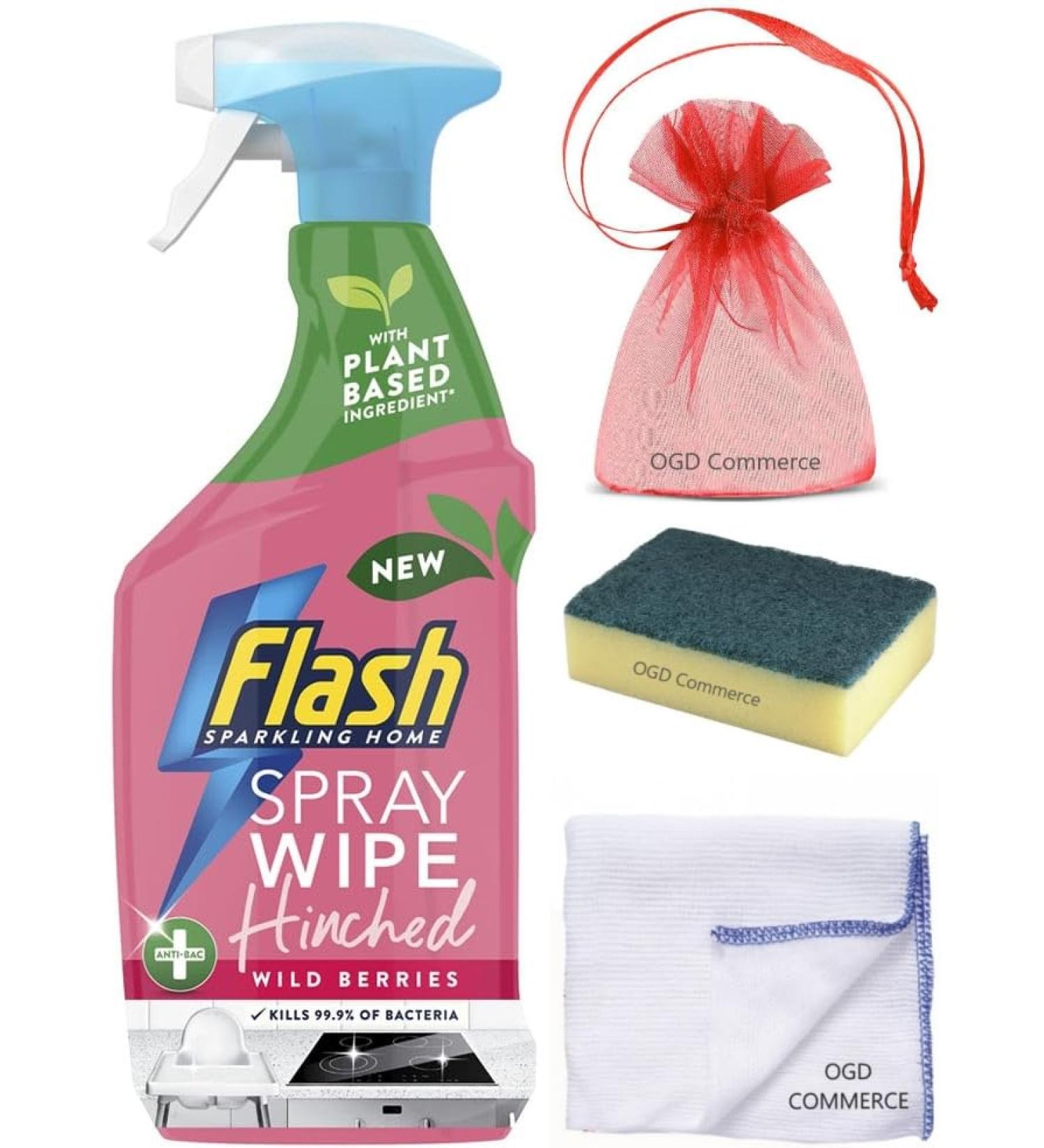 Flash Sparkling Home Spray Wipe&Done Hinched Antibacterial Multi-Surface Cleaner 800ml Wild Berries Scent + for You: Cleaning Cloth + Scourer sponge + Organza Small Bag - Buy Online on GoSupps.com