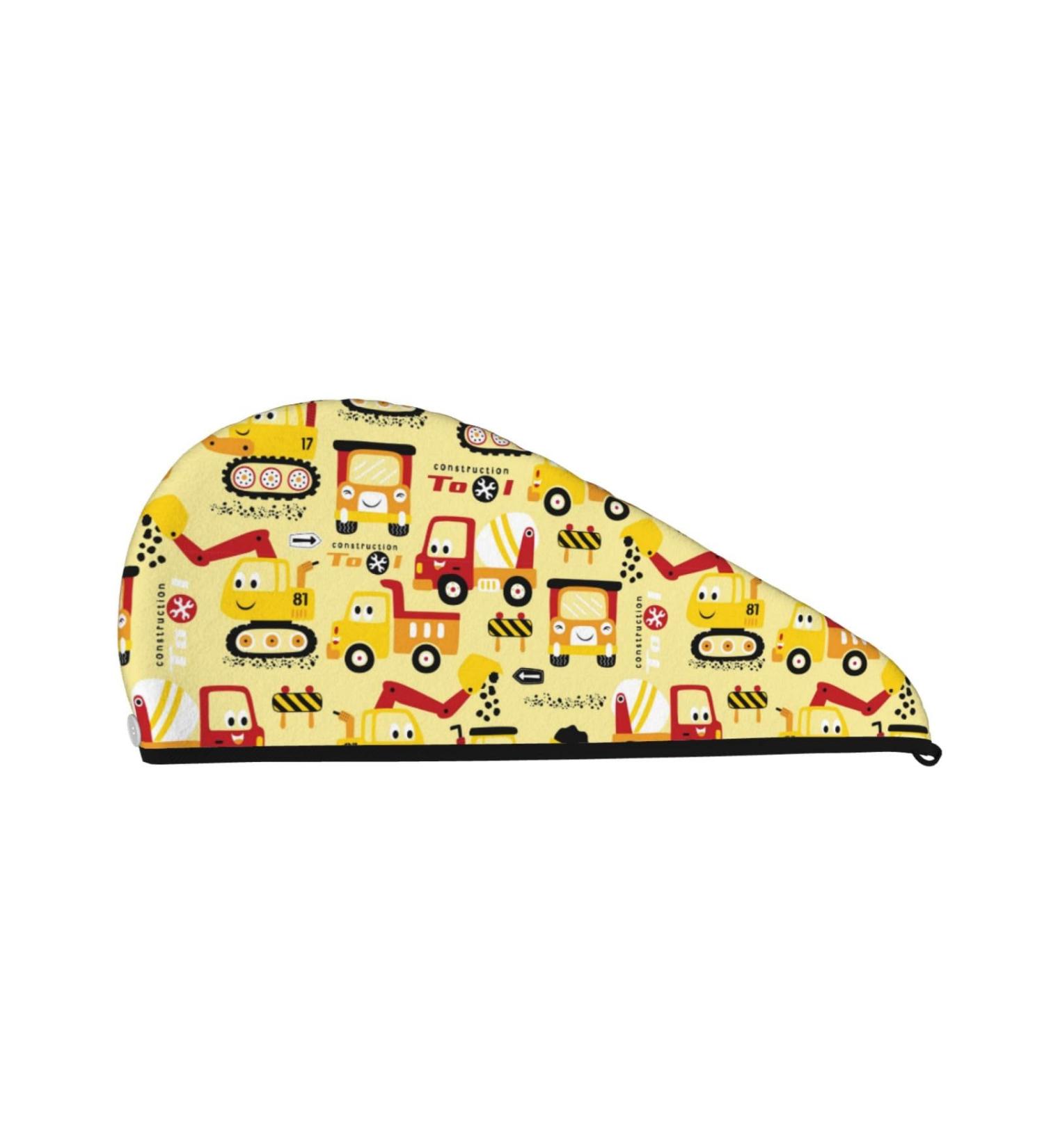 Funny Construction Vehicles Microfiber Hair Towel | Super Absorbent Coral Velvet Wrap for Long Curly & Thick Hair - Buy Online on GoSupps.com