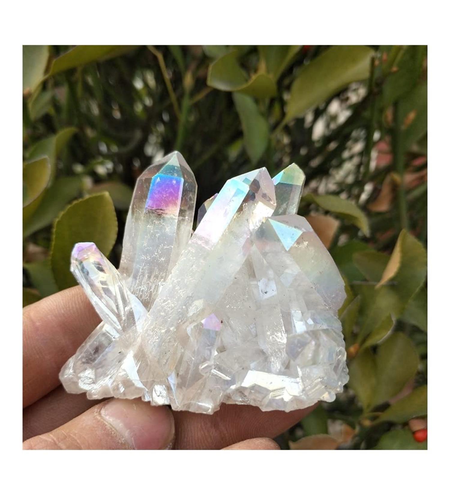 Very Beautiful Natural White Angel Aura Crystal Cluster Electroplating Titanium Coating Quartz Cluster Stone HOMEZHOU - Buy Online on GoSupps.com