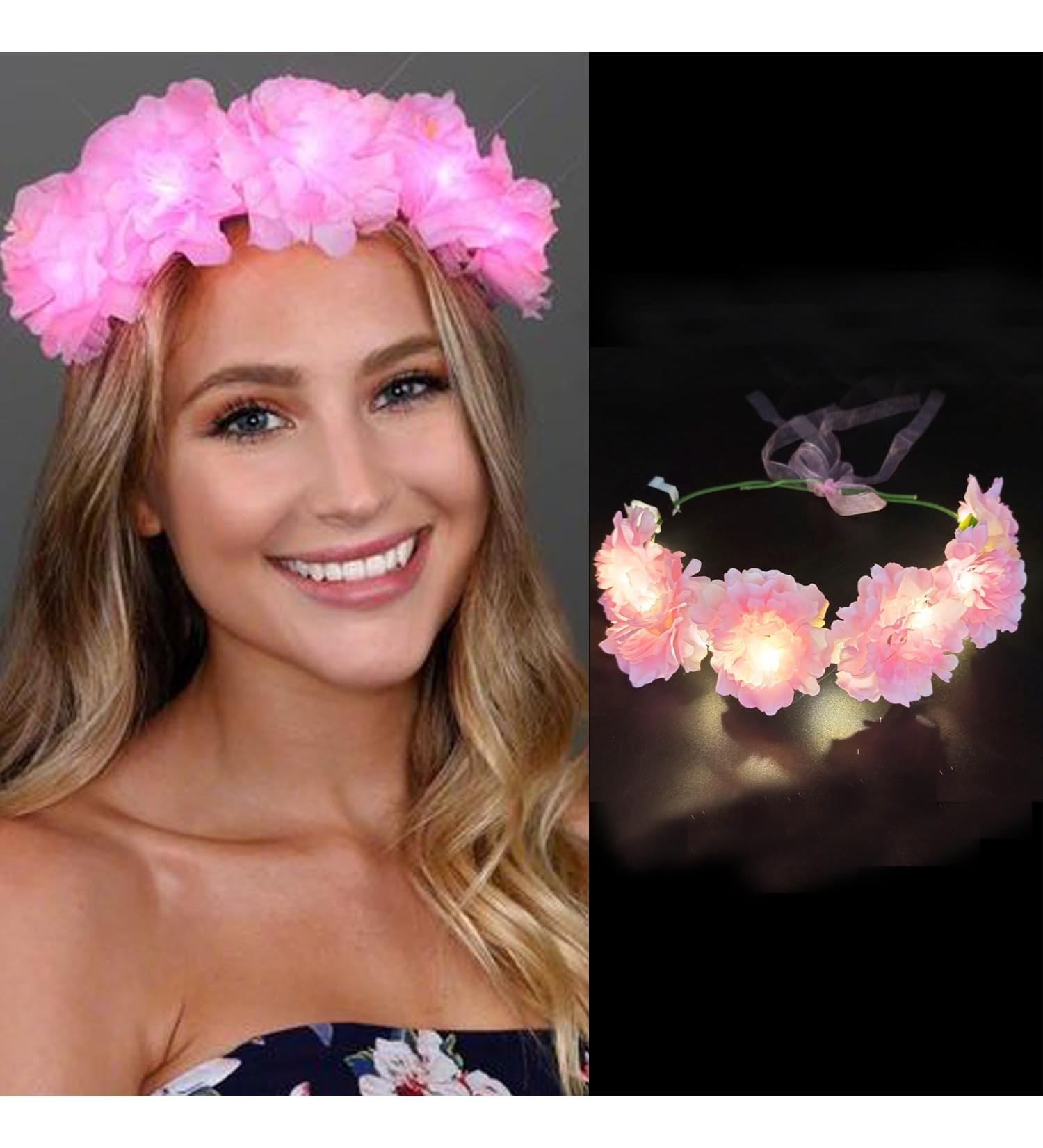 Fashband LED Crown Headband Light Up Flower Wreath Headbands Pink Party Hair Accessories for Women - Buy Online on GoSupps.com