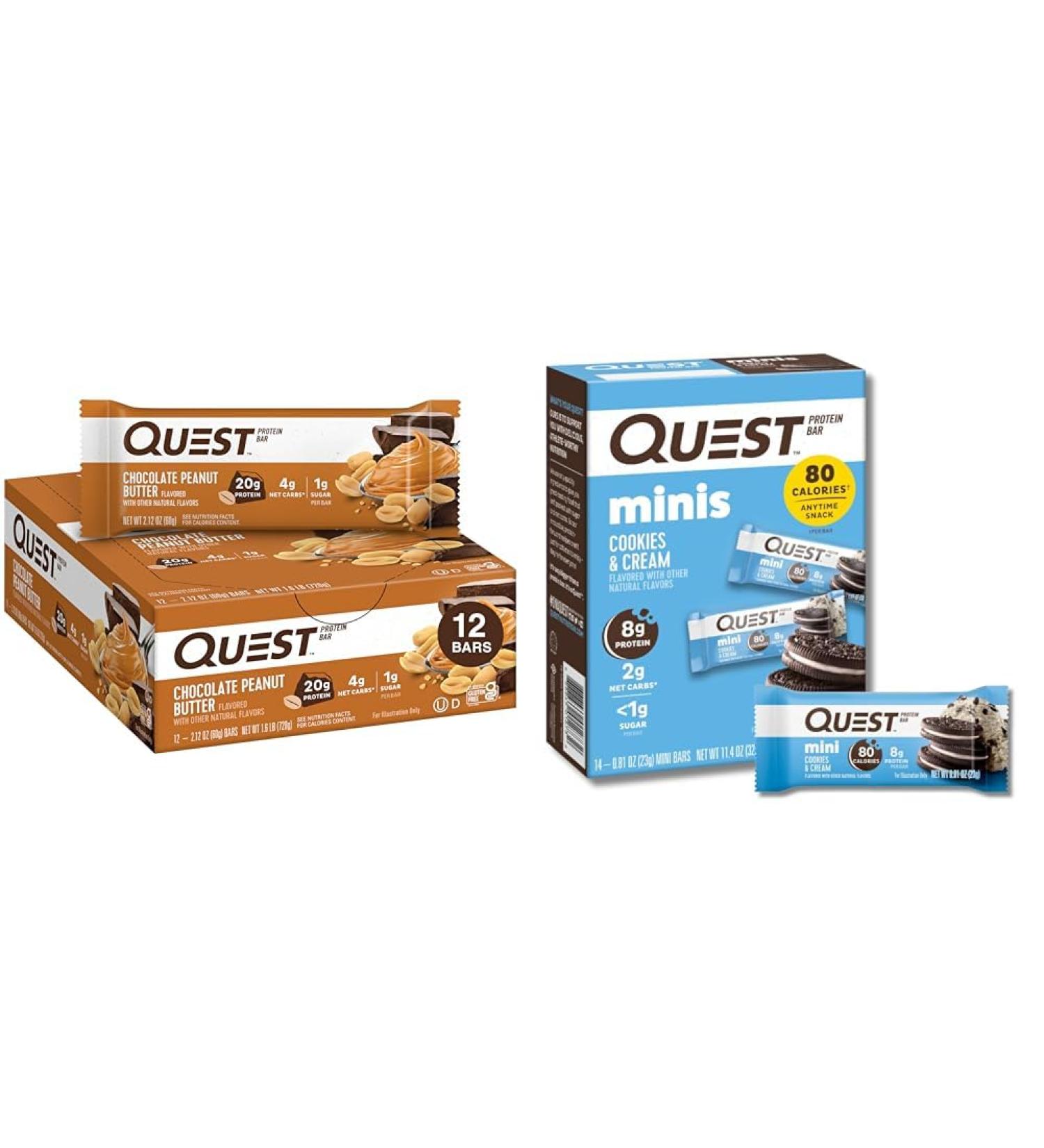 Quest Chocolate Peanut Butter & Cookies & Cream Protein Bars Bundle High Protein Gluten Free 12 & 14 Count - Buy Online on GoSupps.com