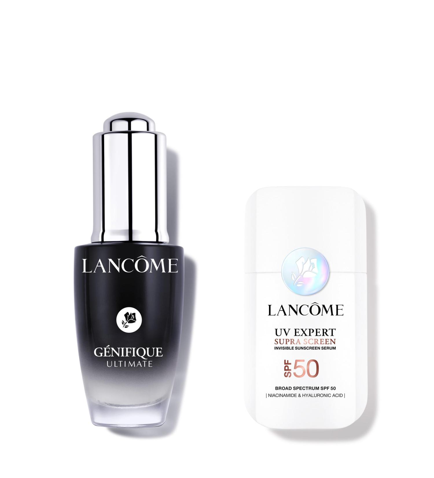 Lanc me Protect & Prevent Anti-Aging Skincare Duo - Supra Screen Invisible Serum Sunscreen SPF 50+ & G nifique Ultimate Dual Recovery Face Serum 0.67 Fl Oz. - Buy Online on GoSupps.com