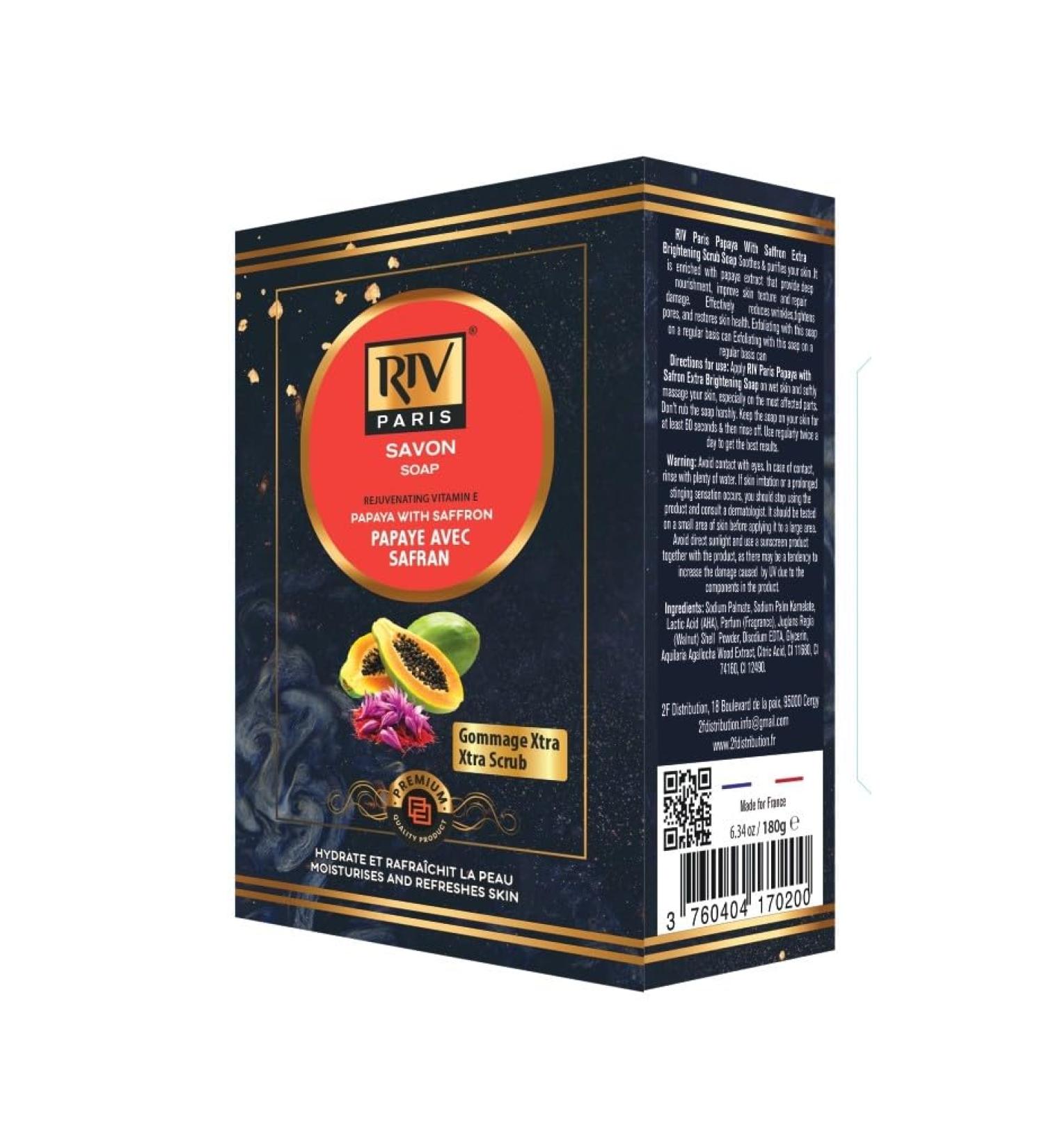 RIV Paris Vitamin E Brightening Soap with Papaya and Saffron - 180g - Moisturizes and Refreshes the Skin
