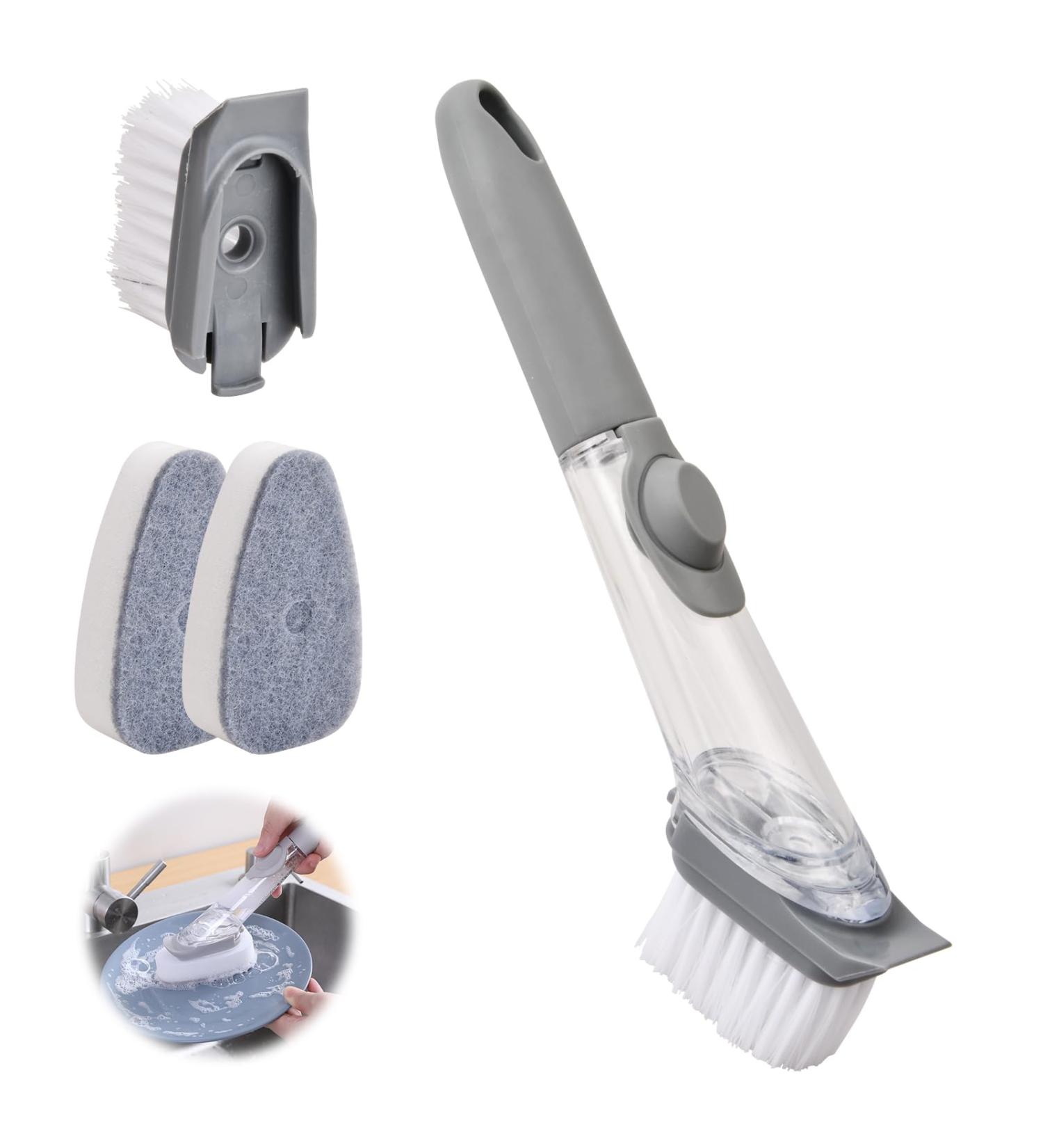 Multifunctional Flush Brush Set with Detergent Dispenser - Efficient Kitchen Cleaning Brush with Interchangeable Dishwash Brush (Gray) - Perfect Kitchen Accessory - Buy Online on GoSupps.com