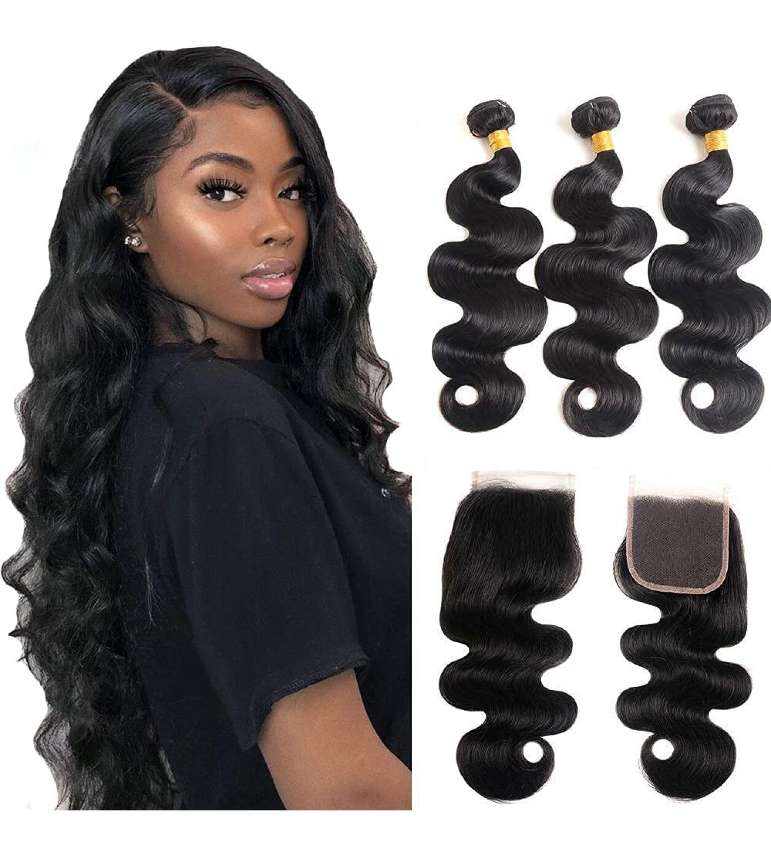 100% Unprocessed Brazilian Body Wave Human Hair Weave | 3 Bundles with Closure | Free Part Lace Closure | Natural Color | 20 22 24+18 - Buy Online on GoSupps.com