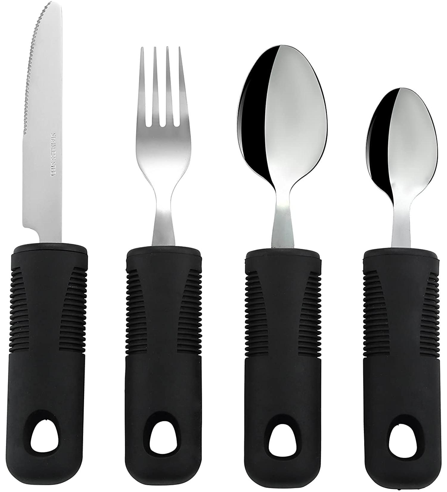 Extra Wide Easy Grip Cutlery Set - Ideal Dining Aid for Elderly and Disabled - 4PCS Black - Buy Online on GoSupps.com