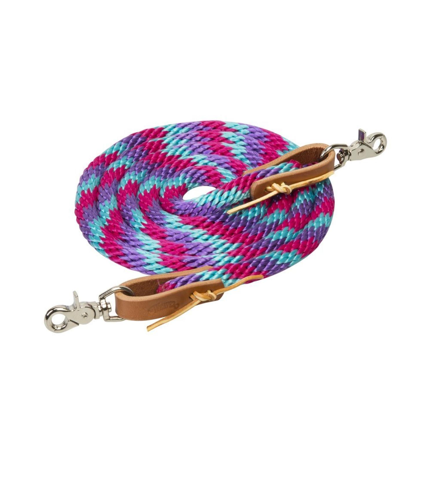 WEAVER Leather Drawstring Reins 5/8" x 8' Bright Rose/Purple/Turquoise