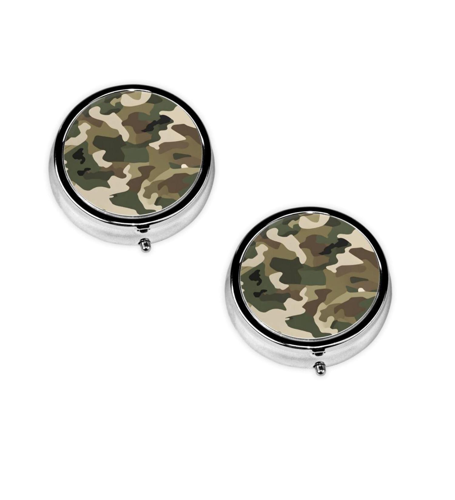Green Camo Round Pill Box | 3 Compartment Portable Travel Medicine Organizer - Buy Online on GoSupps.com