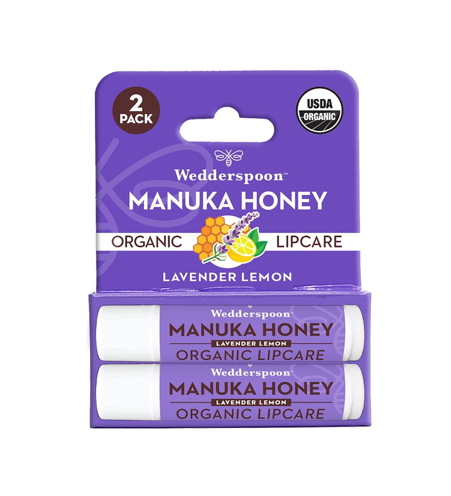 Wedderspoon Organic Manuka Honey Lip Balm, Smooth and Moisturizing, Lavender Lemon, 2 Count 2 Pack Lavender Lemon