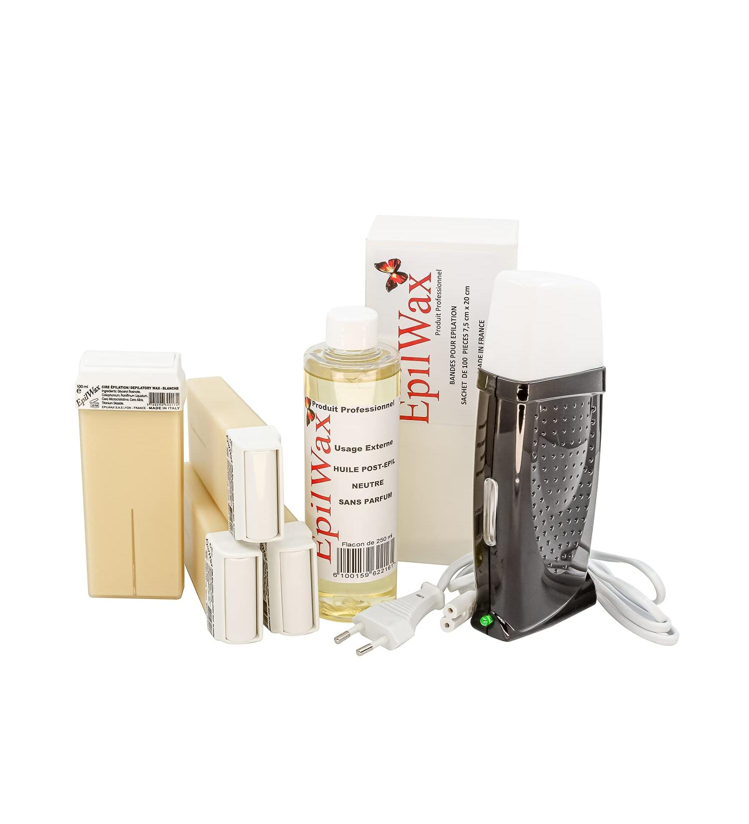 Epilwax Royal Complete Epilation Kit | Professional Wax Warmer & 4 Roll-On Wax | 100 Epilatory Strips & After Epilation Oil | Black Vanilla Scent - Buy Online on GoSupps.com