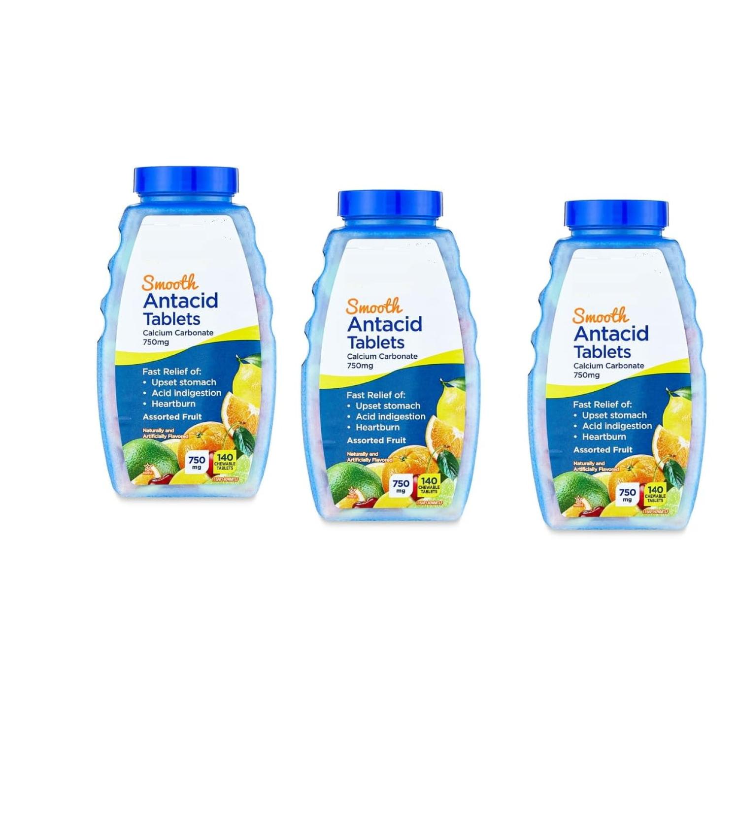 (3 pack) SEDLAV Extra Strength Smooth Antacid Assorted Fruit Chewable Tablets 140 Count Compare to Extra Strength Active Ingredient Sticker