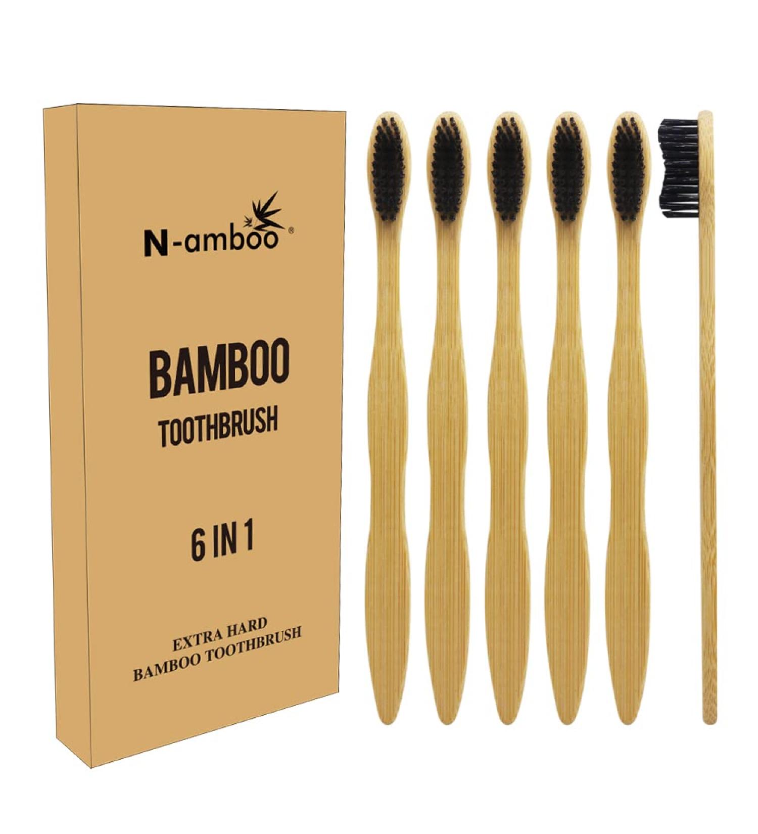 N-amboo Hard Bristle Bamboo Toothbrush for Adults - Pack of 6 - Buy Online on GoSupps.com