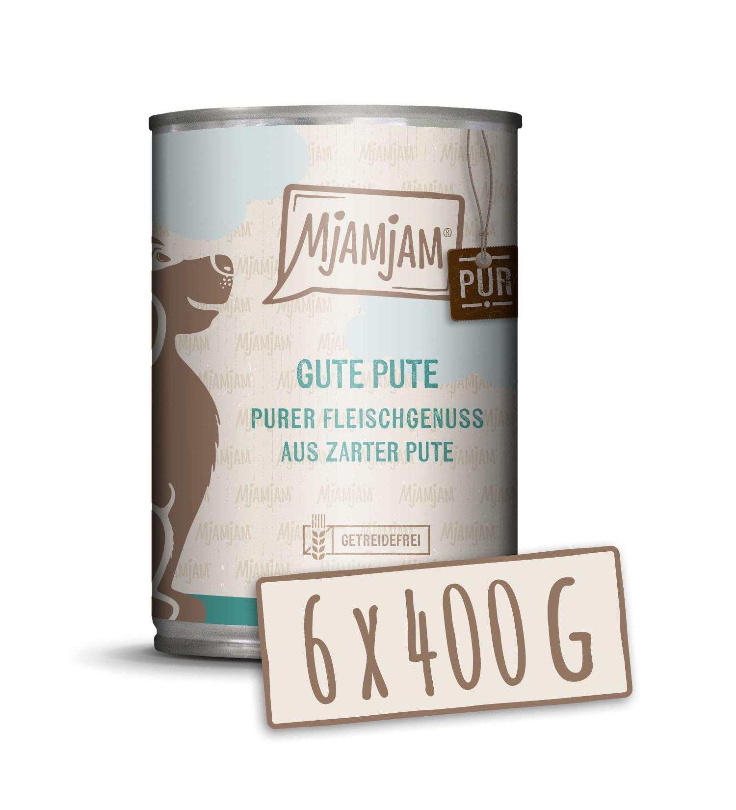 Mjamjam Premium Wet Dog Food - Pure Turkey Delight (6 x 400g) - Natural Meat Treats for Dogs - Buy Online on GoSupps.com