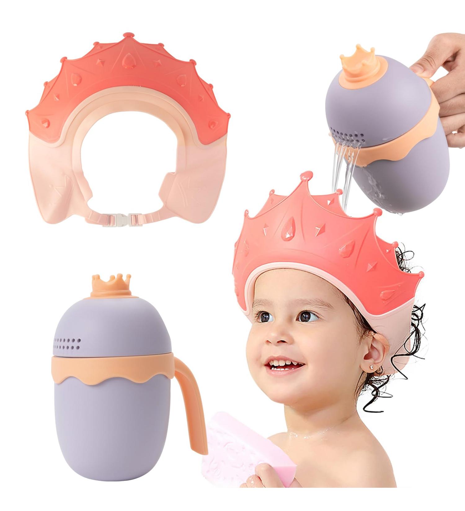 FUNUPUP Baby Shower Cap - Adjustable Toddler Hair Washing Shield & Rinse Cup - Crown Pink Design - Bathing Visor for Kids - Buy Online on GoSupps.com
