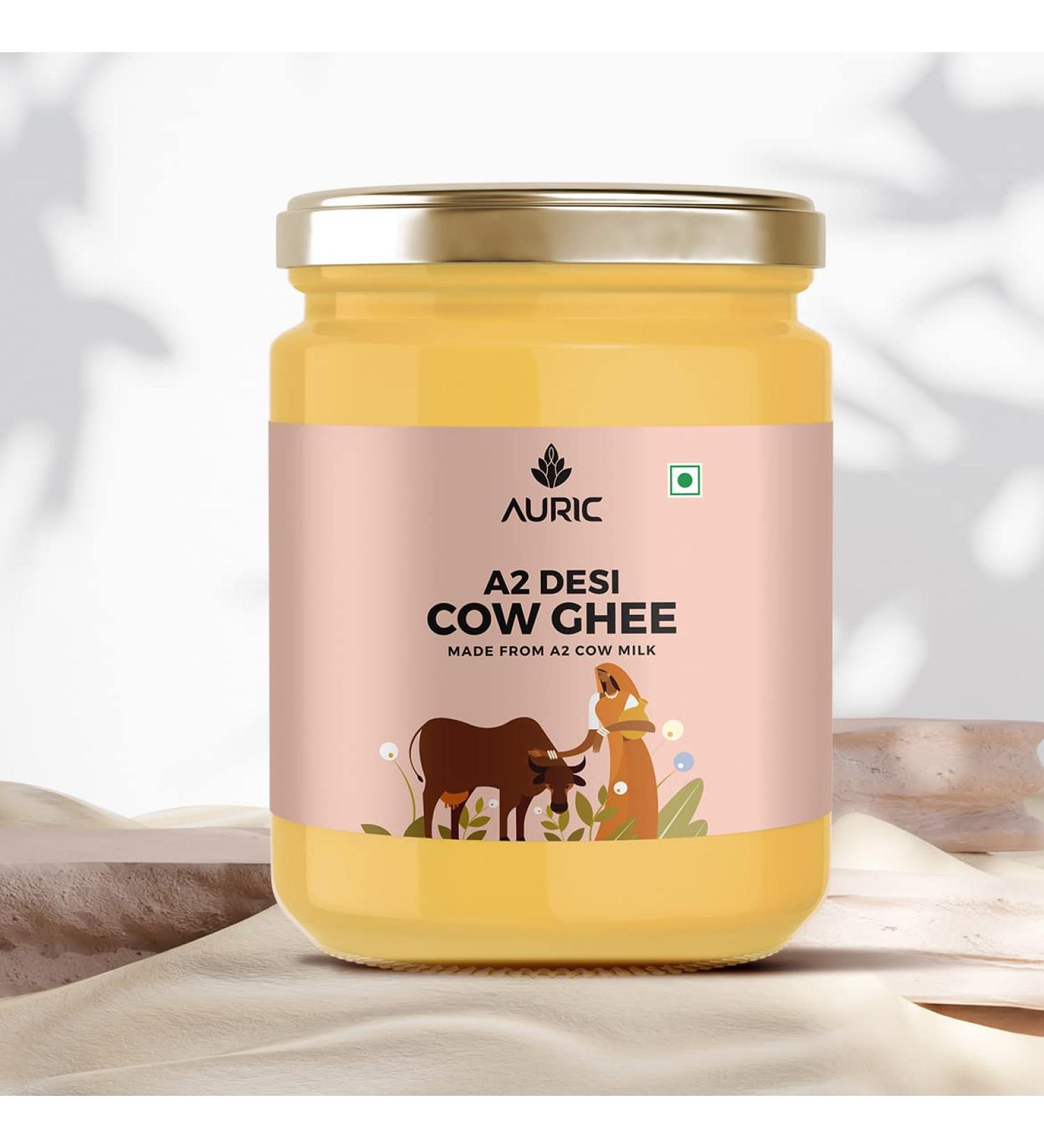 Auric A2 Desi Cow Ghee 500ml | Pure Brijwasi Ghee | Lab Tested | Grass Fed | Glass Jar | Danedar Ghee - Buy Online on GoSupps.com