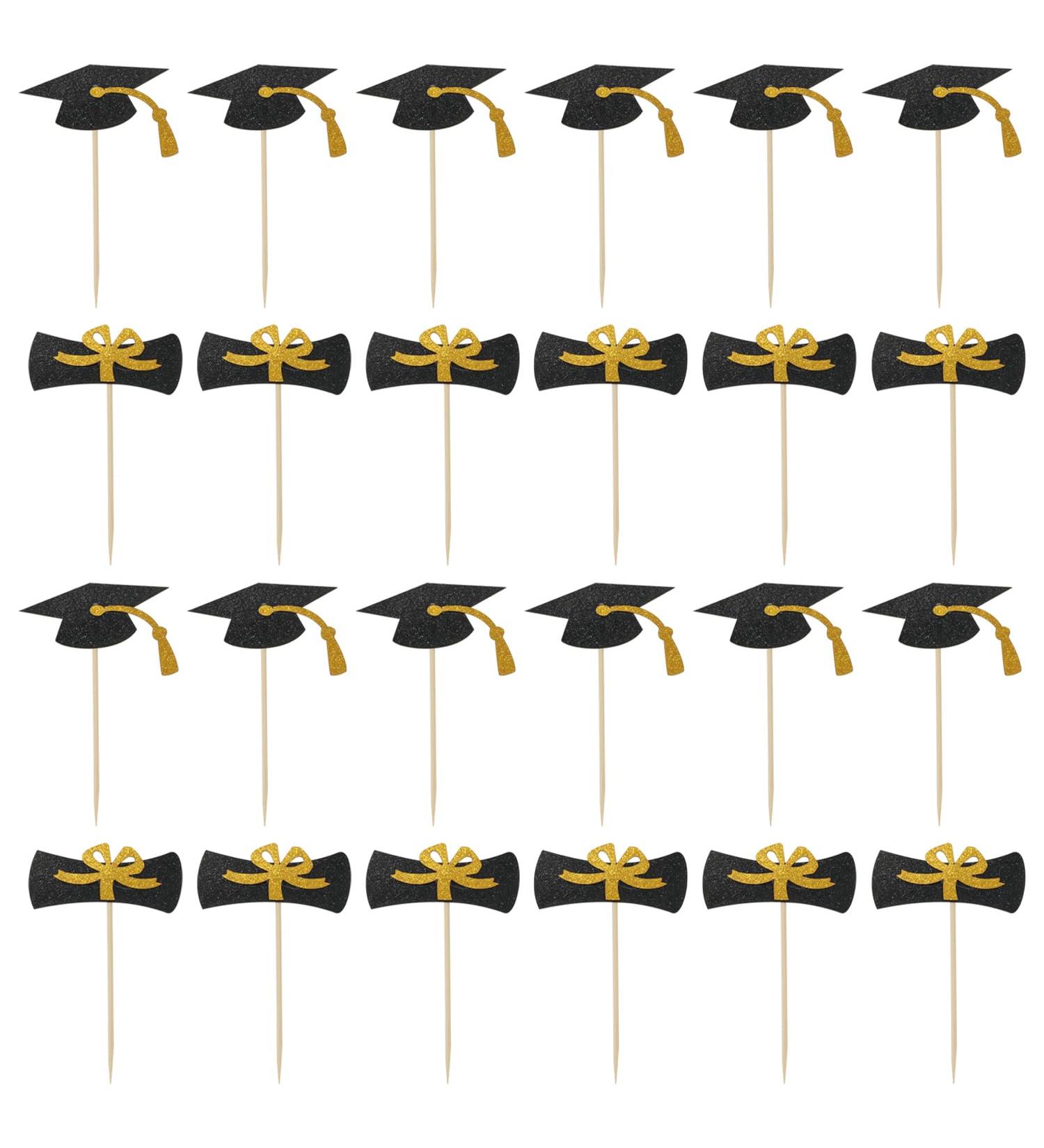 Honbay 24PCS Glitter Graduation Cupcake Toppers Graduation Cap and Diploma Cake Toppers Appetizer Picks Graduation Party Decorations for Celebration (2 Style) - Buy Online on GoSupps.com