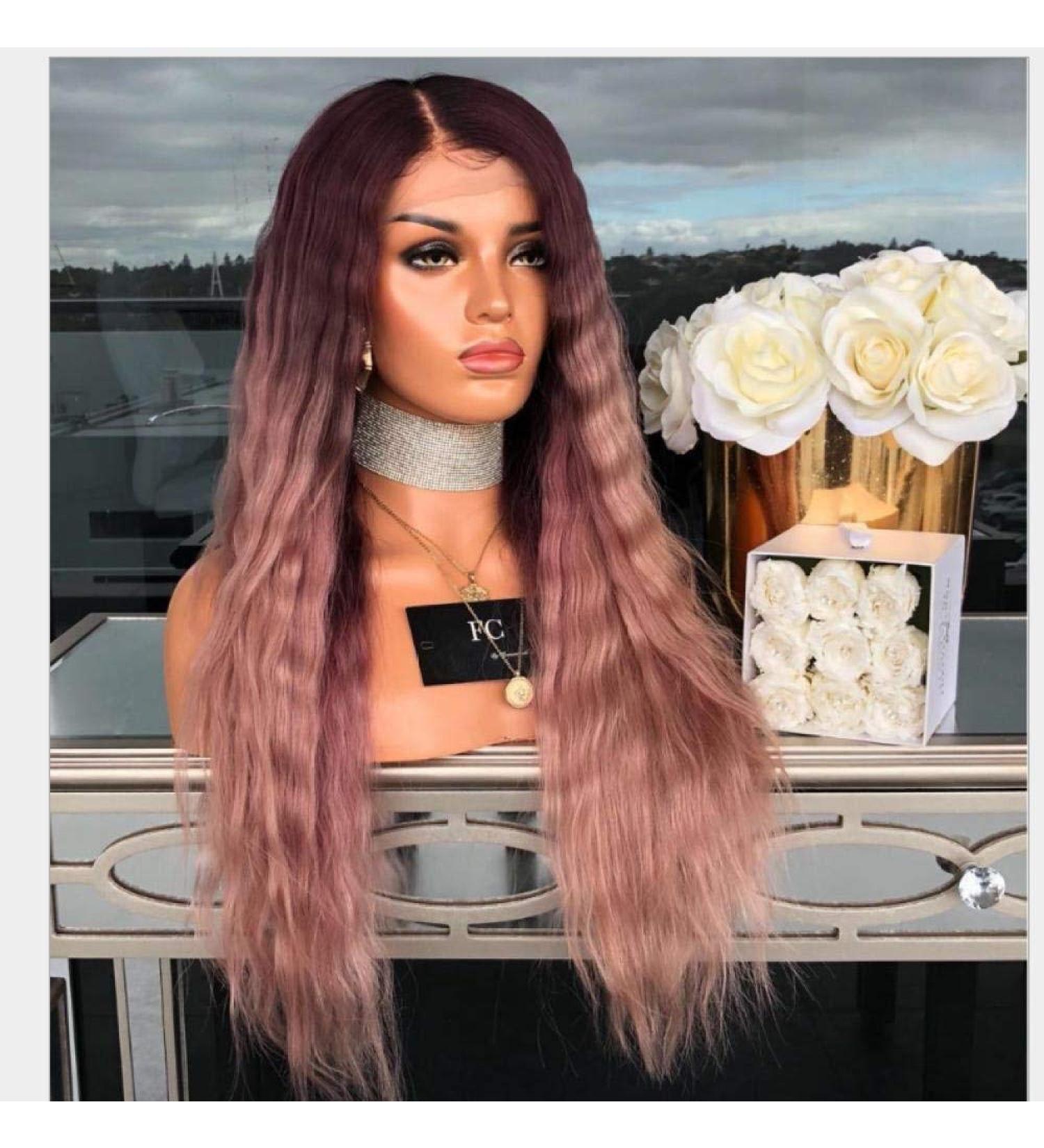 Shop BGHJUE Pink Long Roll Lace Front Wig | Brazilian Straight Human Hair - Pre-Plucked Hairline with Baby Hair - Buy Online on GoSupps.com