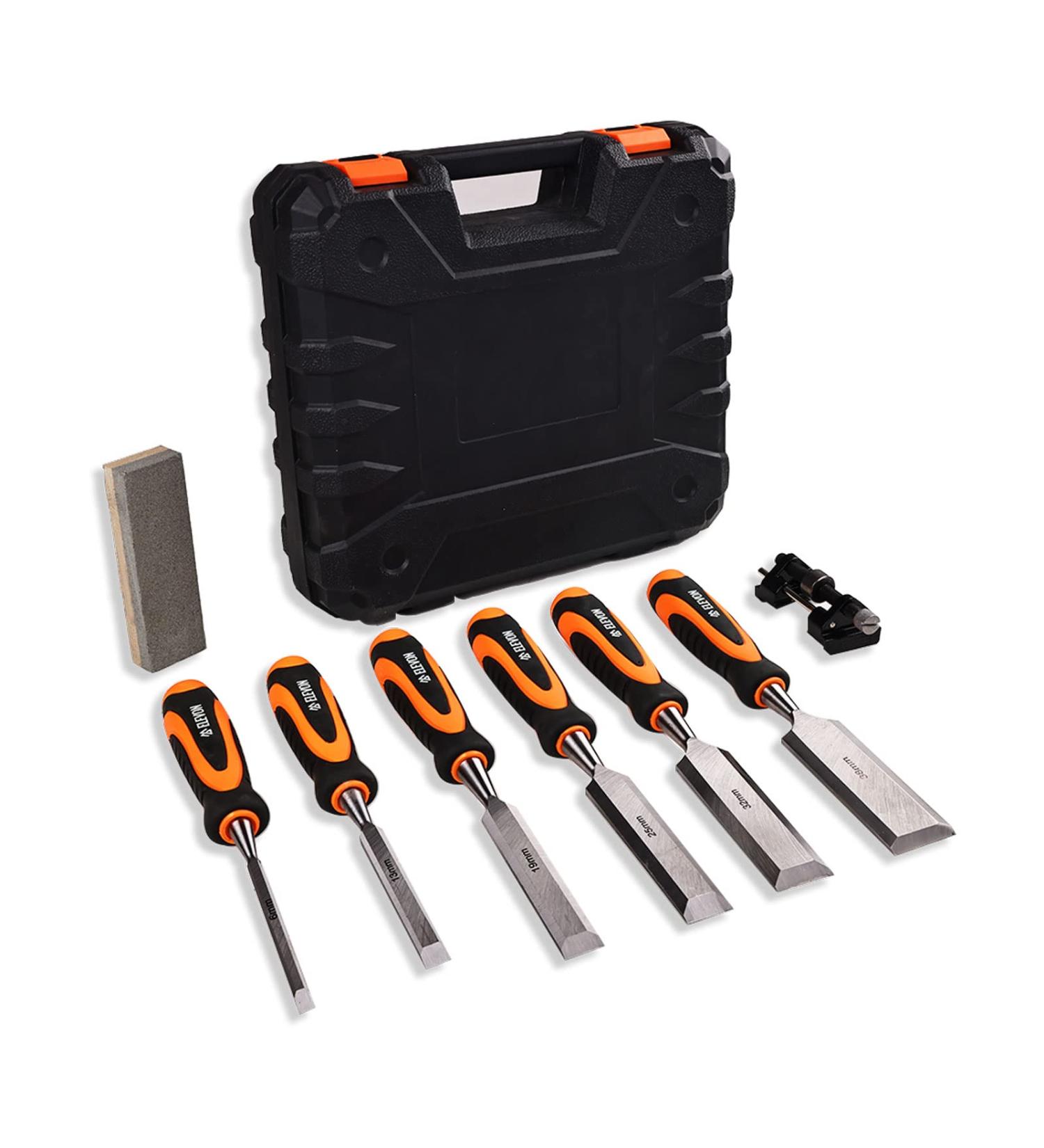 Elevon 10pcs Wood Chisel Set 6pcs Wood Chisel Heat-Treated Cr-V Alloy Blades with1 Honing Guide and 1 Sharpening Stone and 2 Carpenter Pencils for Woodworking - Buy Online on GoSupps.com