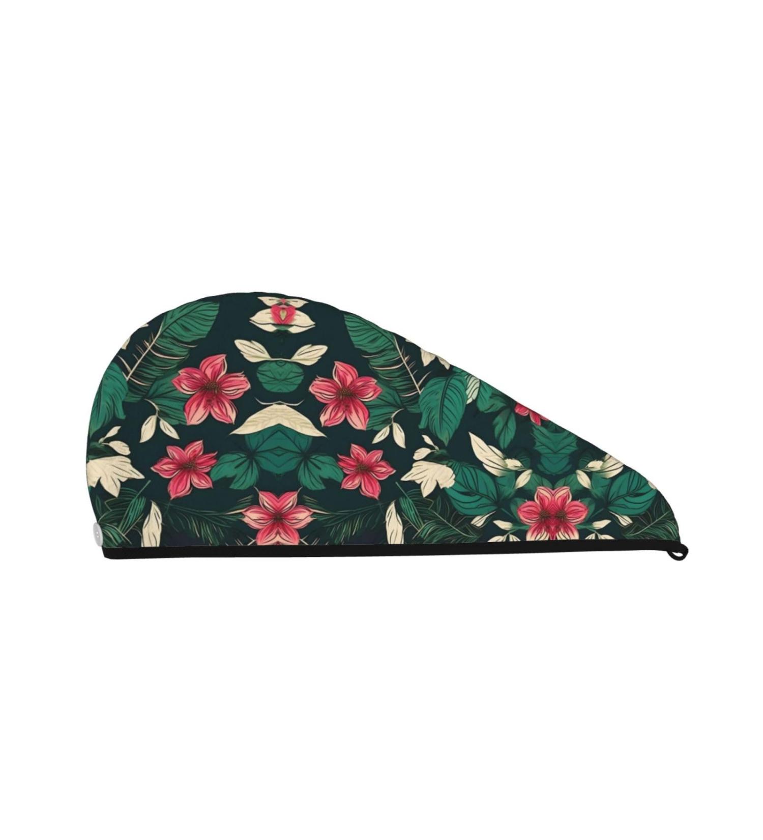 Flower Leaf Coral Velvet Dry Hair Cap with Buttons Ideal for Curly Long & Thick Hair - Anti-Frizz Solution - Buy Online on GoSupps.com