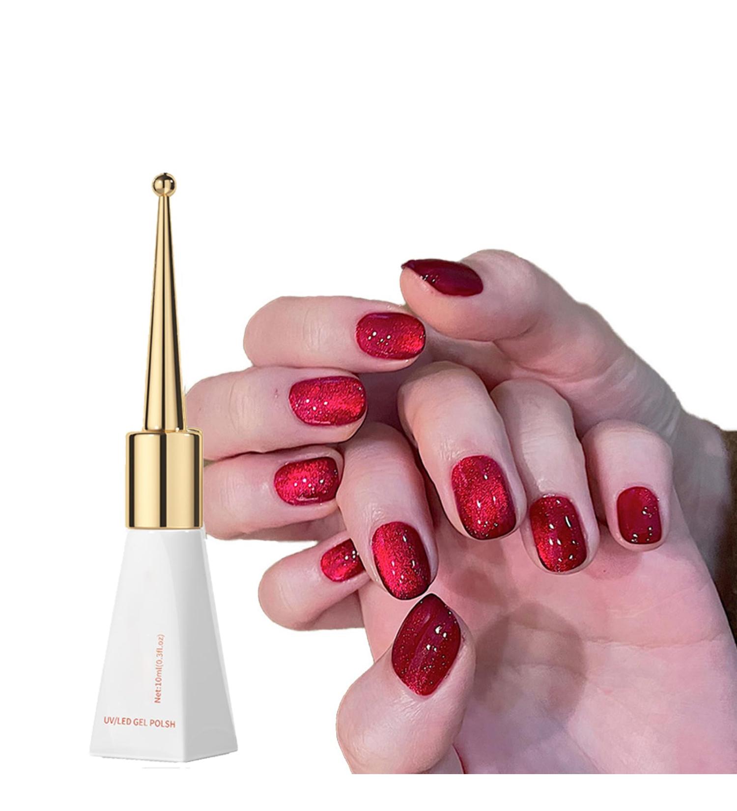 Jelly Cat Eye Gel Nail Polish Red Glitter Crystal Gel Polish Red Magnetic Nail Polish Soak Off UV/LED Sparkle Shiny Crystal Cat Eye Gel Nail Polish for Nail Art Manicure Salon DIY at Home - Buy Online on GoSupps.com