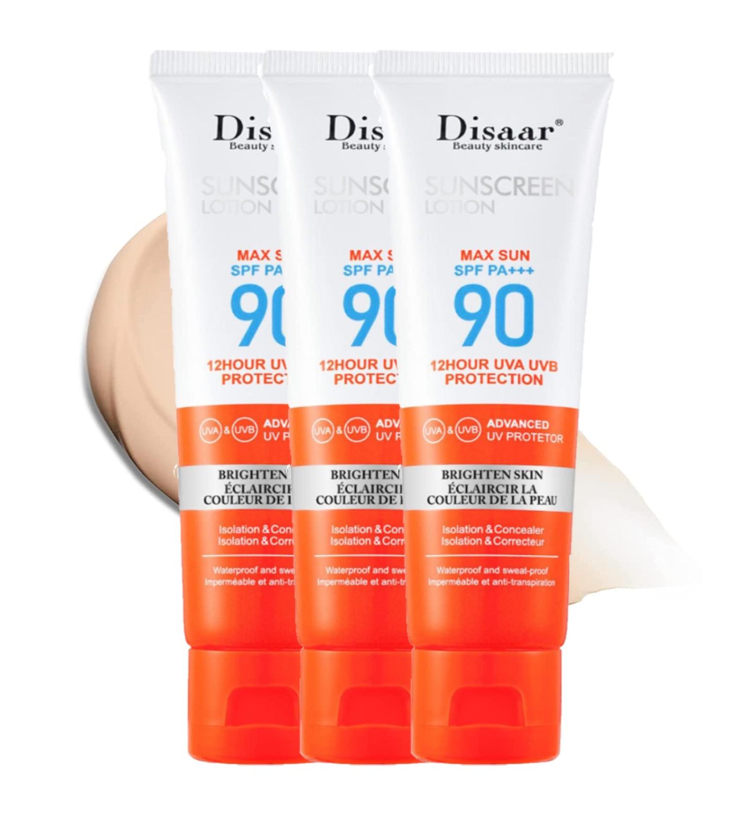 Sunscreen Lotion SPF 90 - 1.7 fl oz Broad Spectrum Face Sunscreen (3PC) | Oil-Free, Fast Absorbing & Water Resistant with Vitamin E | Suitable for All Skin Types - Buy Online on GoSupps.com