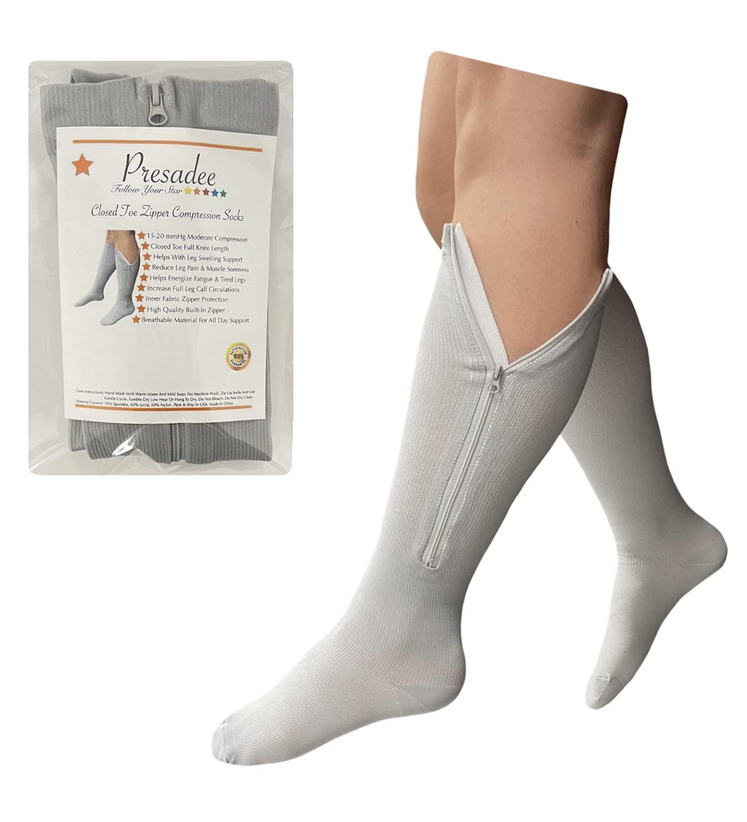 Presadee Compression Socks Closed Toe Grey 15-20mmHg - Zipper Calf Circulation Leg Sock SM | Boost Legs & Comfort - Buy Online on GoSupps.com
