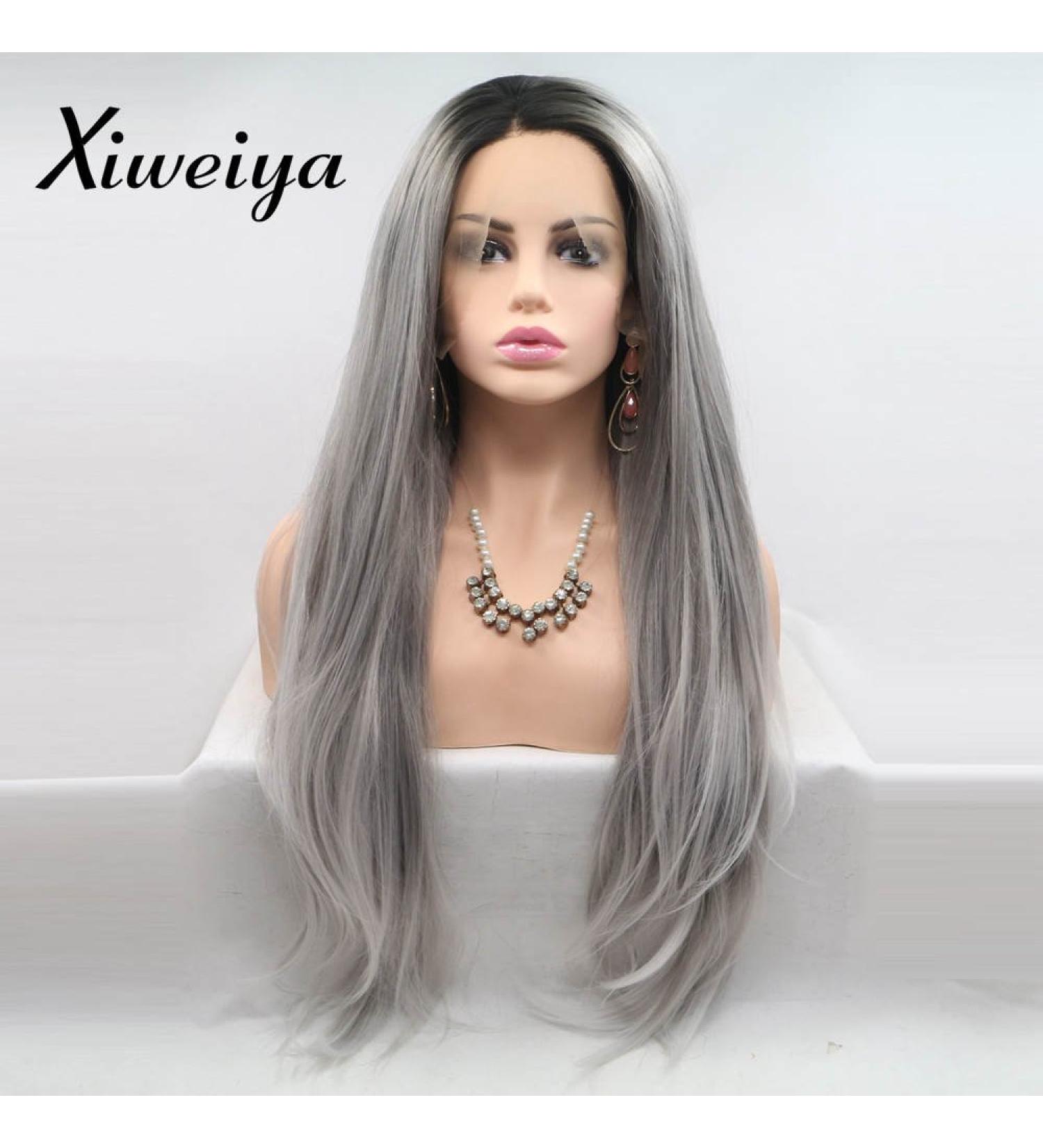 Xiweiya 24-Inch Long Gray Lace Wig | Heat Resistant Nature Wave Synthetic Lace Front Wig for Women - Soft Mermaid Hair Replacement - Buy Online on GoSupps.com