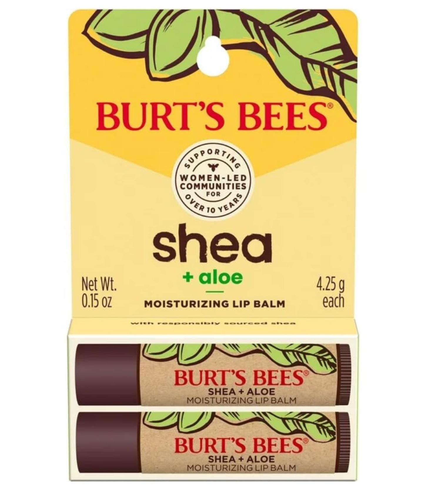 BURT'S BEES Moisturizing Lip Balm Shea+Aloe 2Pk