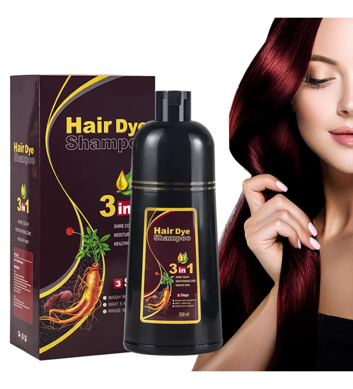 Red Wine Hair Dye Shampoo 3-in-1 for Women & Men - Herbal Ingredients, 100% Grey Coverage, 500mL - Buy Online on GoSupps.com