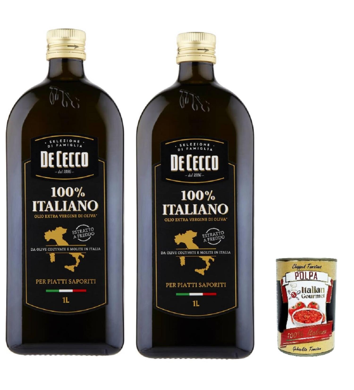  Italian Gourmet E.R. De Cecco Extra Virgin Olive Oil 100% Italiano - Cold Fruity & Balanced Extract - 2 1 L (2L) Dark Glass Stock - For Cooking & Raw Food - + Polpa Italian Gourmet - Buy Online on GoSupps.com