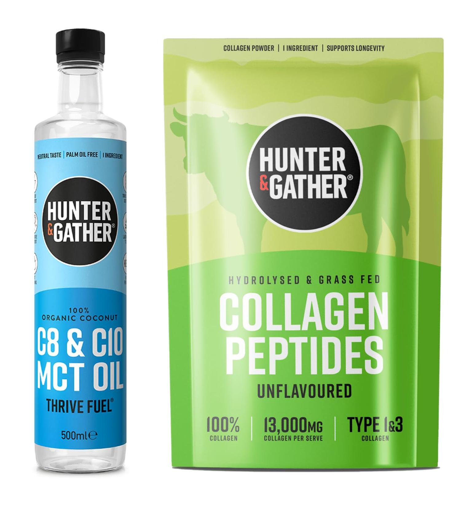 Hunter & Gather Optimal Keto Bundle - C8 & C10 MCT Thrive Fuel + Bovine Collagen Powder | Supplements for Men and Women (400g Collagen, 500ml MCT) - Buy Online on GoSupps.com