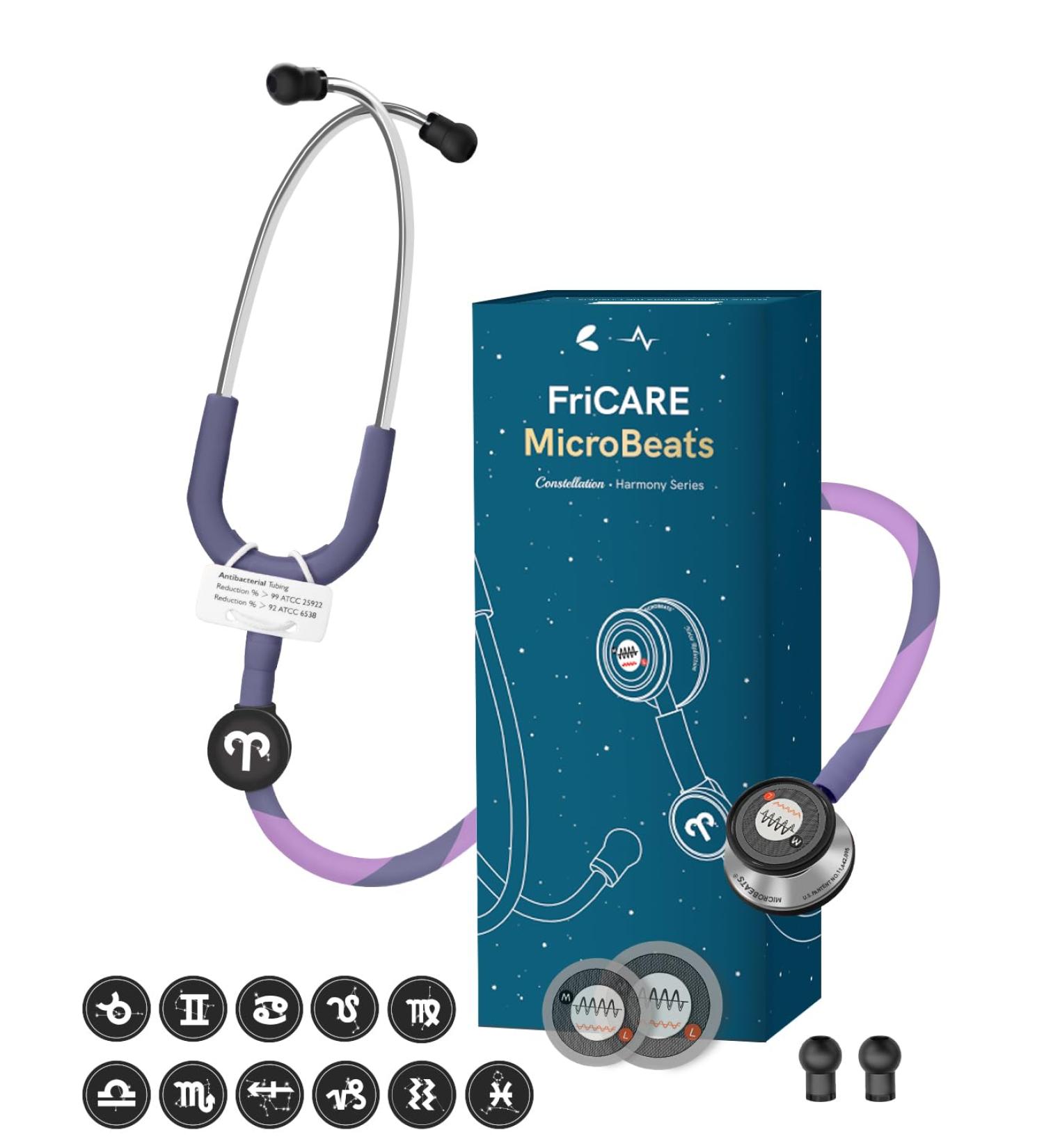 Buy FriCARE Purple Stethoscope | Pediatric Dual Head Estetoscopio Kit - Graduation Gift with Tunable Diaphragm & 12 Zodiac Tags for Scrubs - Buy Online on GoSupps.com