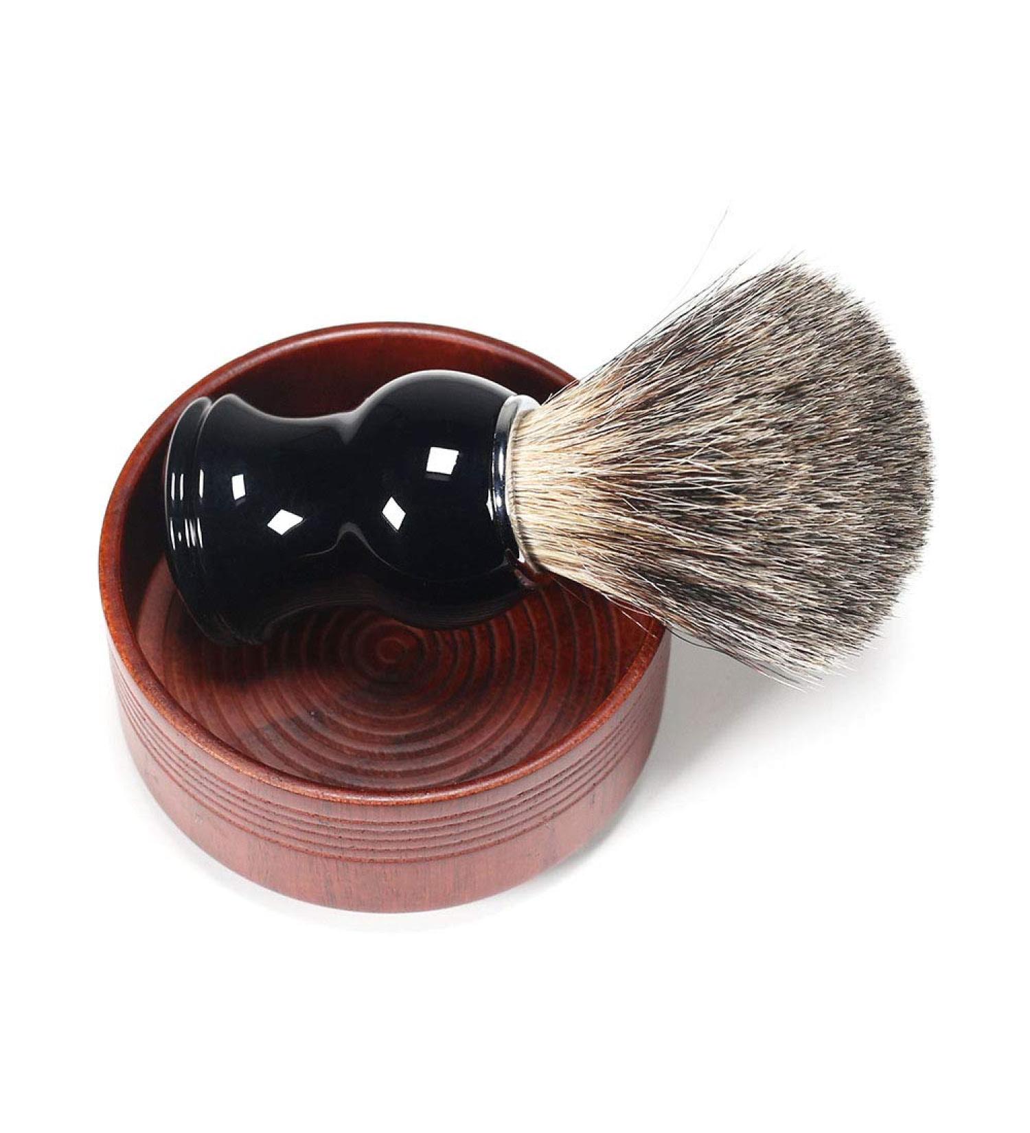YMZ Shaving Brush Set - 2 Resin Handle Beard Brushes & Wooden Bowl for Men | International Shipping Available - Buy Online on GoSupps.com