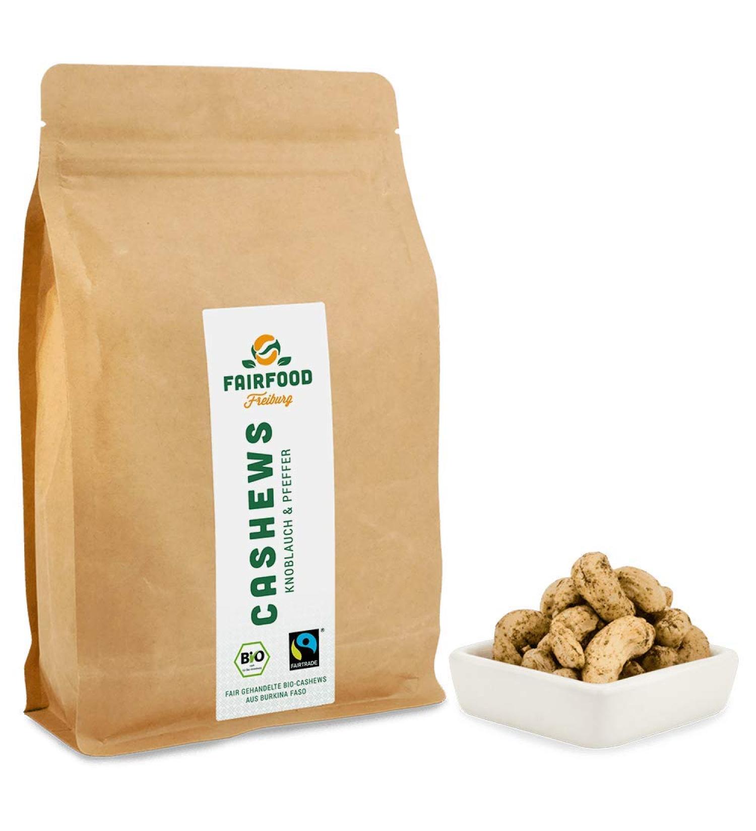 Organic Fairtrade Cashew Nuts with Garlic & Pepper (500g) | Roasted in Freiburg | Premium Fair Trade Cashews from Burkina Faso - Shop Now! - Buy Online on GoSupps.com