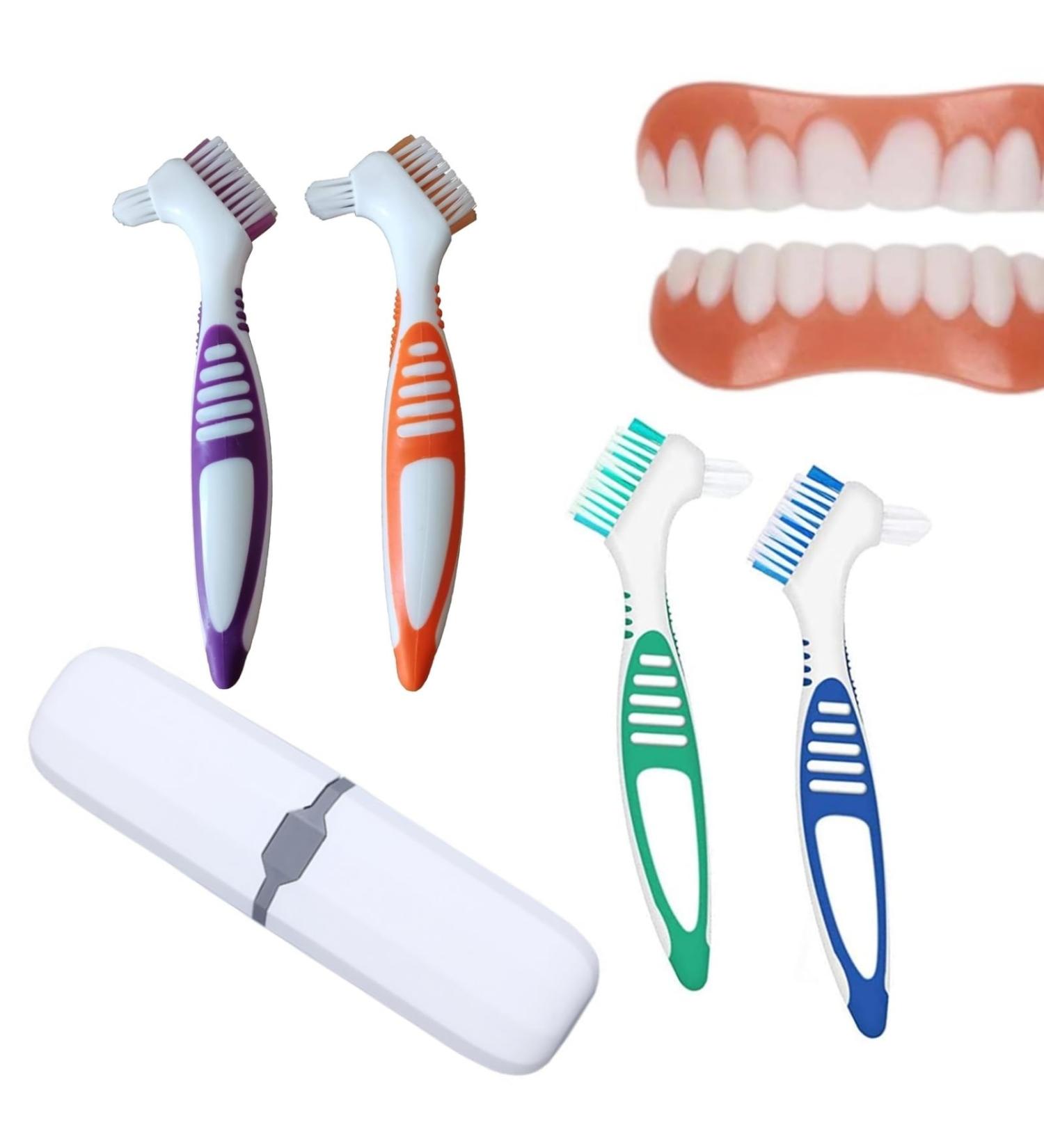 Prosthesis Cleaning Brush Set - 4 Durable Brushes & Portable Toothbrush Box for Denture Care - Buy Online on GoSupps.com
