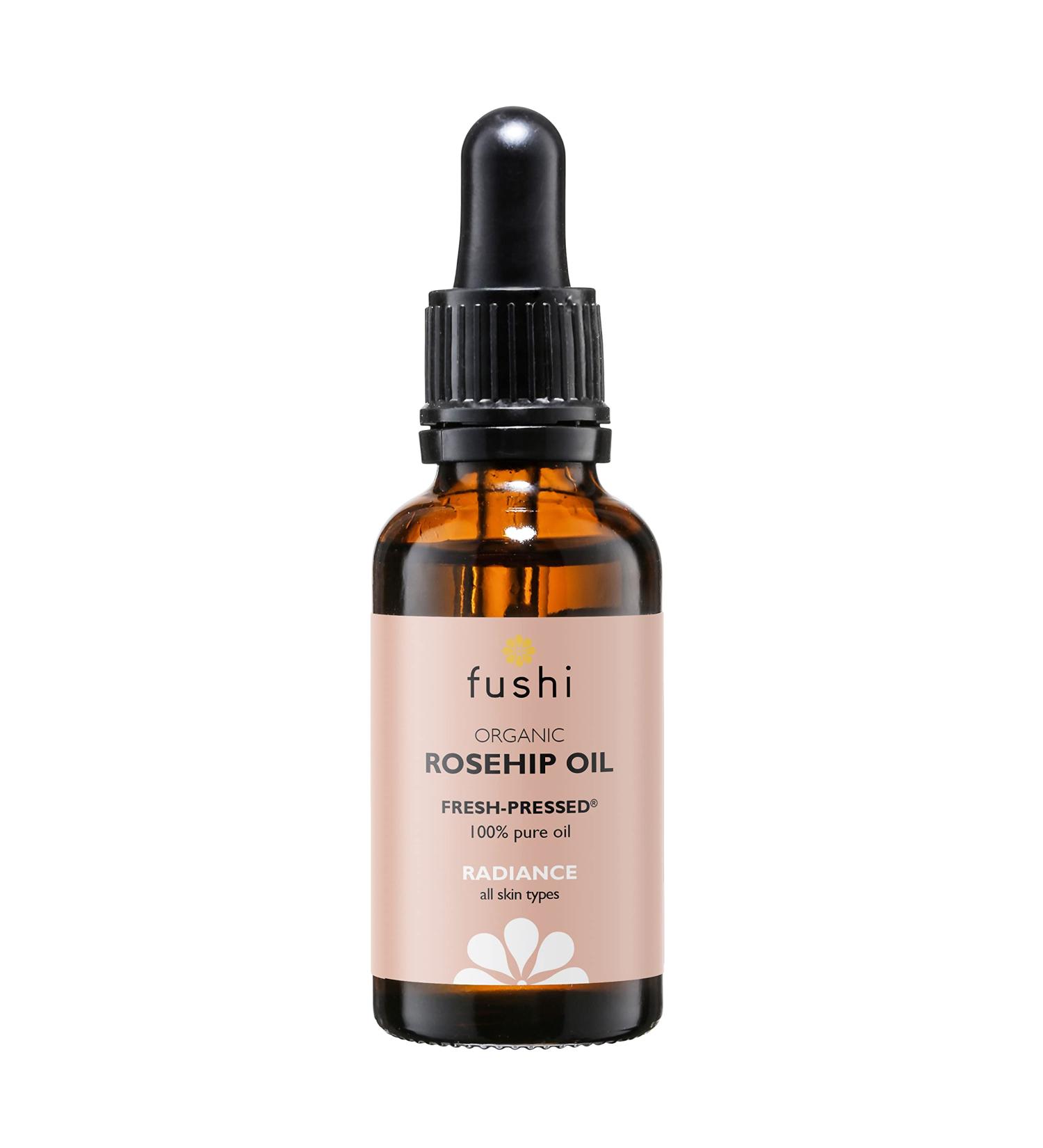 Fushi Organic Rosehip Seed Oil 30ml Best for Scars Fine Lines & Stretch Marks min Vitamin E 18.3 mcg/g Fresh-Pressed Ethical & Vegan Society Approved Manufactured in the UK - Buy Online on GoSupps.com