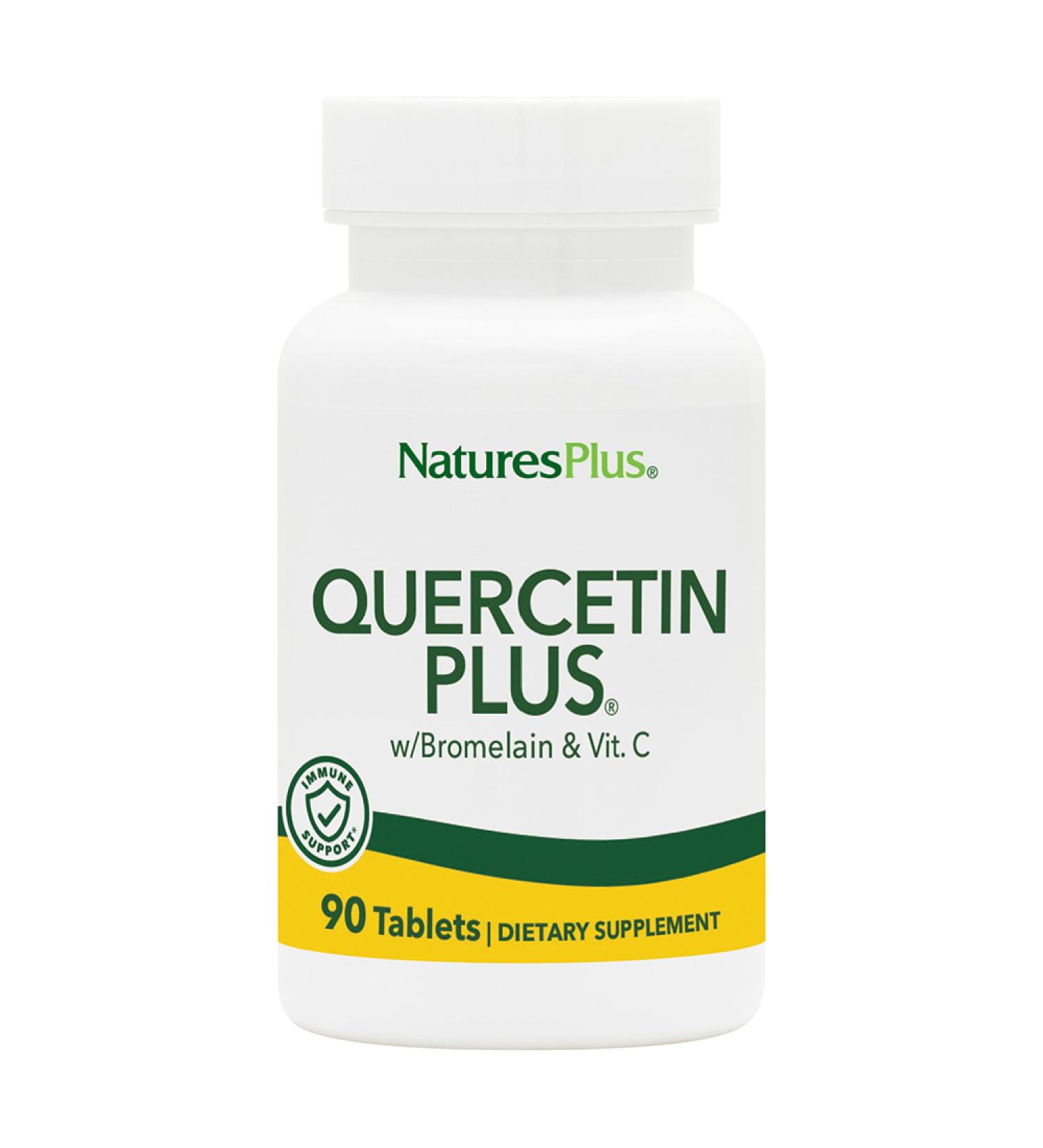 NaturesPlus Quercetin Plus with Vitamin C & Bromelain - 90 Vegetarian Tablets - Allergy Relief Supplement - Immune Antioxidant & Anti-Inflammatory Support - Gluten Free - 45 Servings - Buy Online on GoSupps.com