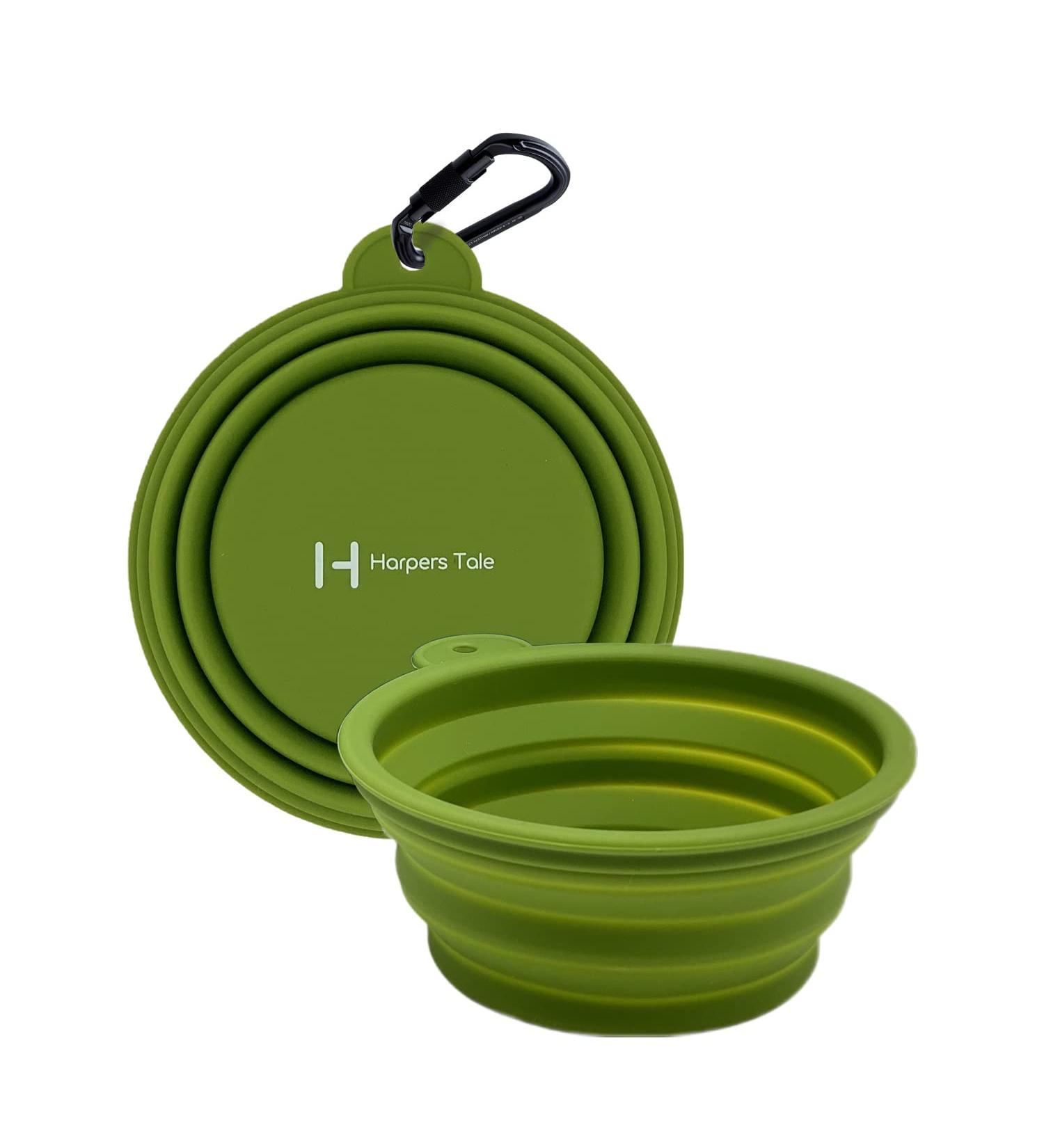 Travel-Friendly Harpers Tale Food & Wasserne Bowl - 400ml Green Foldable BPA-Free Silicone with Carabiner Hook - Buy Online on GoSupps.com